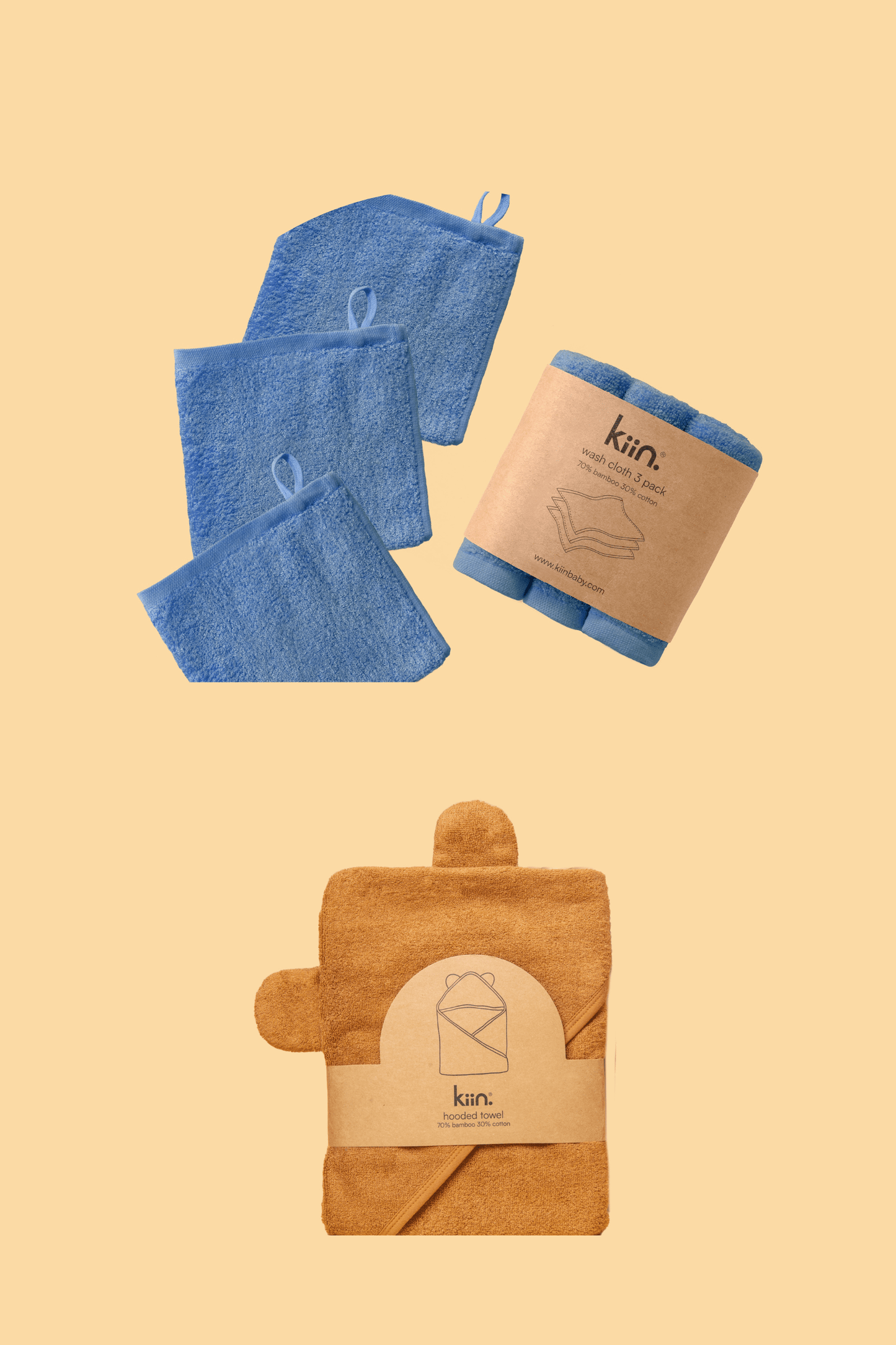 Towel + Wash Cloth Bundle Bundles Kiin ® Blue Shadow Caramel 