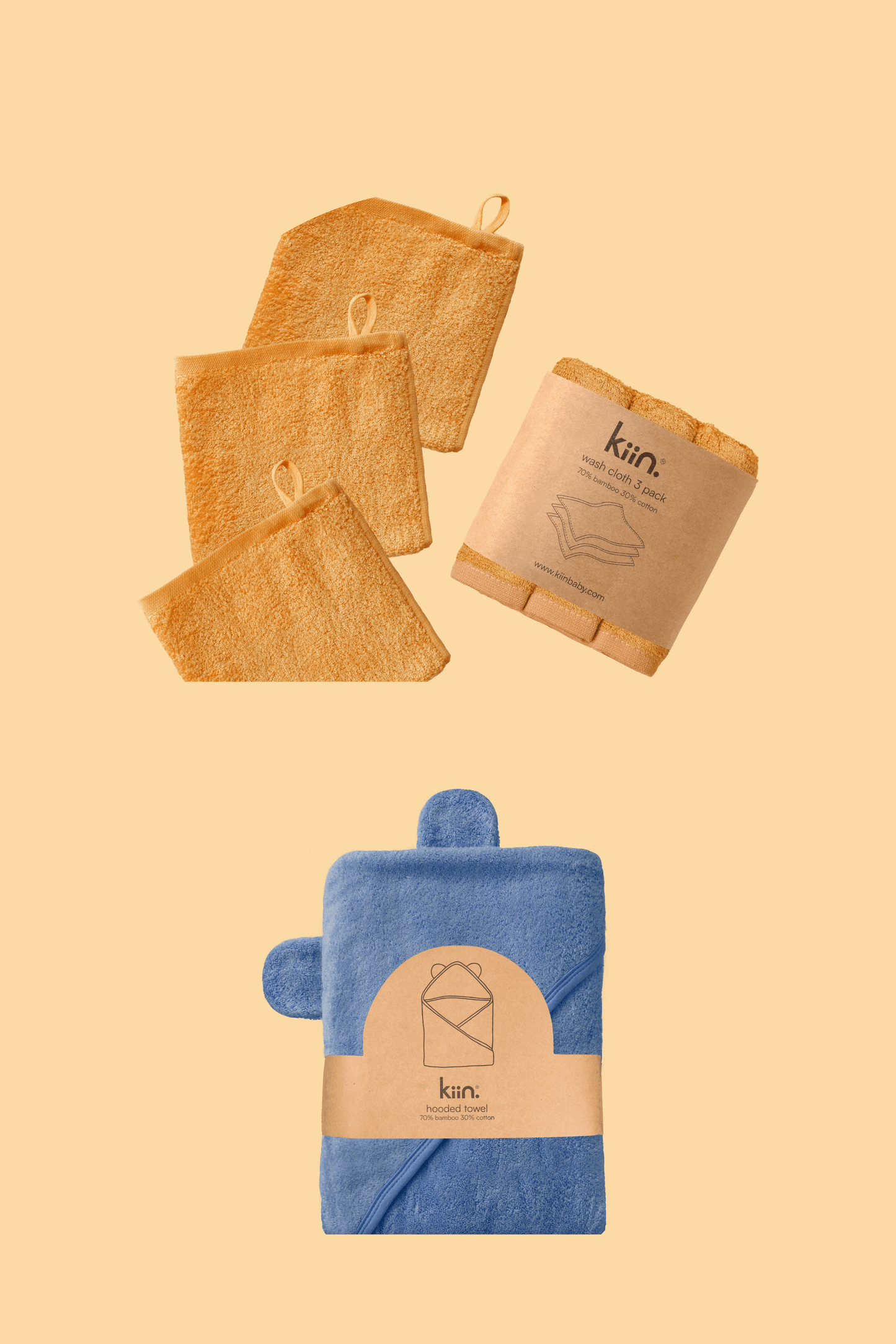 Towel + Wash Cloth Bundle Bundles Kiin ® Caramel Blue Shadow 