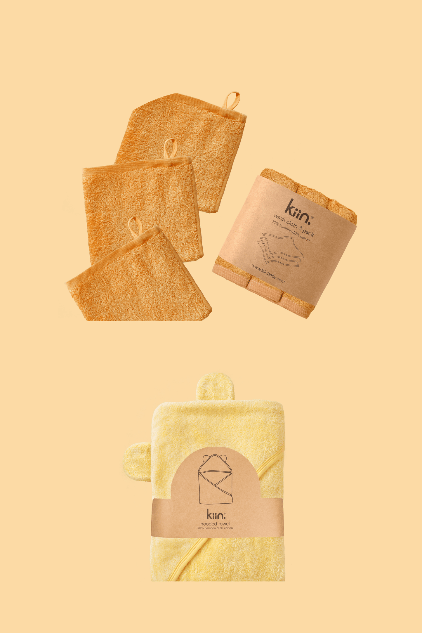 Towel + Wash Cloth Bundle Bundles Kiin ® Caramel Buttercup 