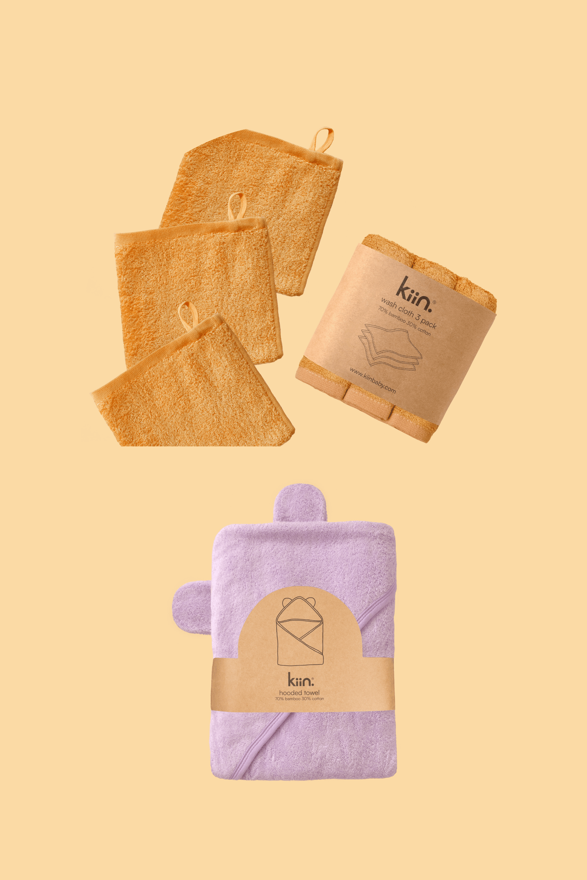 Towel + Wash Cloth Bundle Bundles Kiin ® Caramel Lilac 