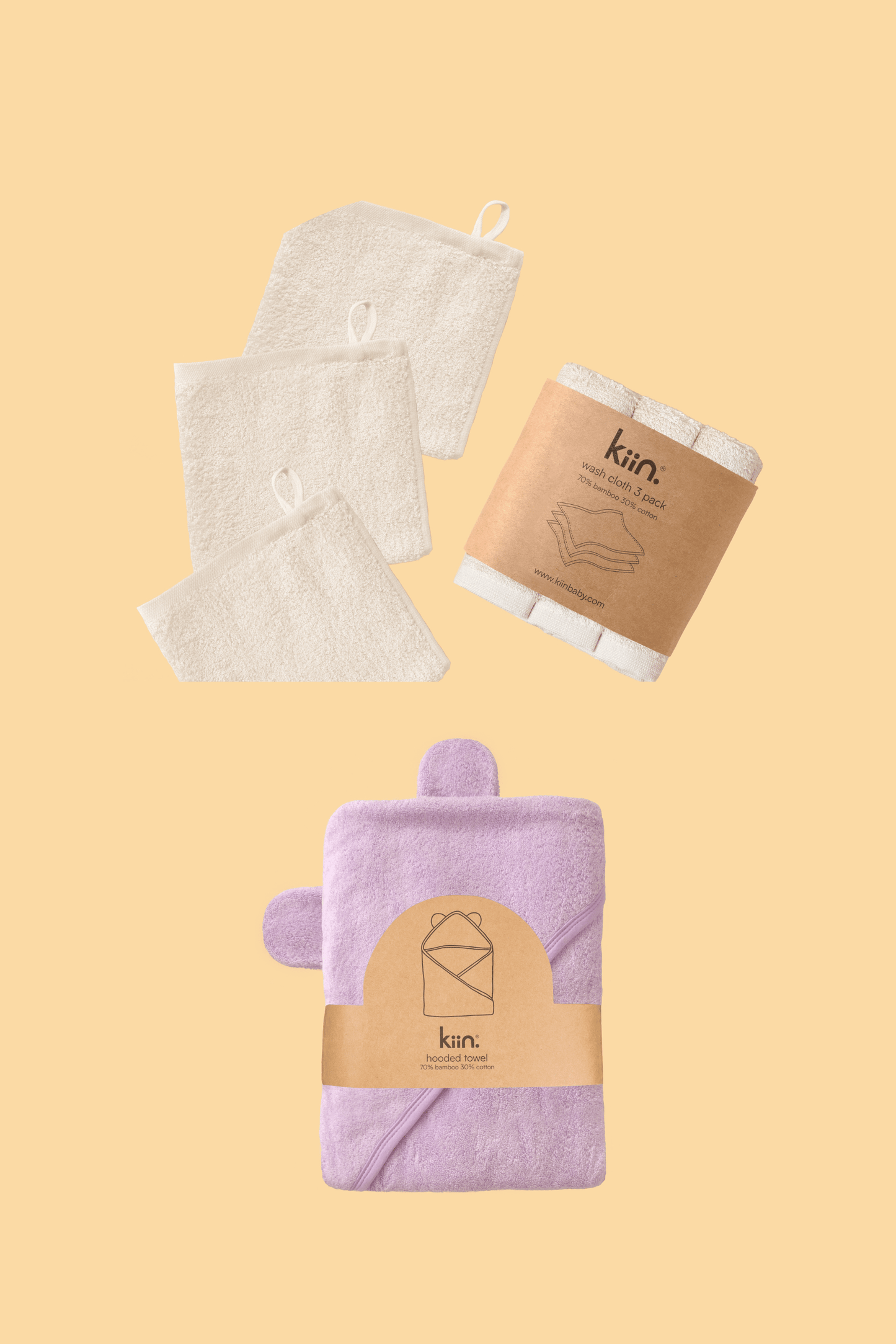 Towel + Wash Cloth Bundle Bundles Kiin ® Ivory Lilac 