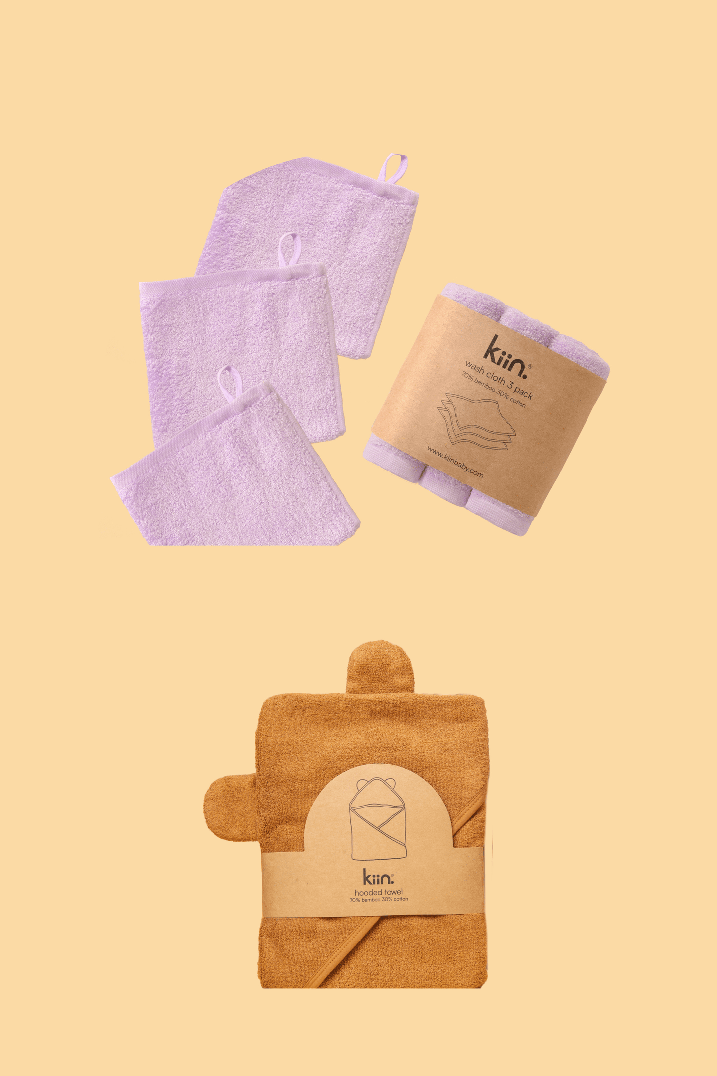 Towel + Wash Cloth Bundle Bundles Kiin ® Lilac Caramel 