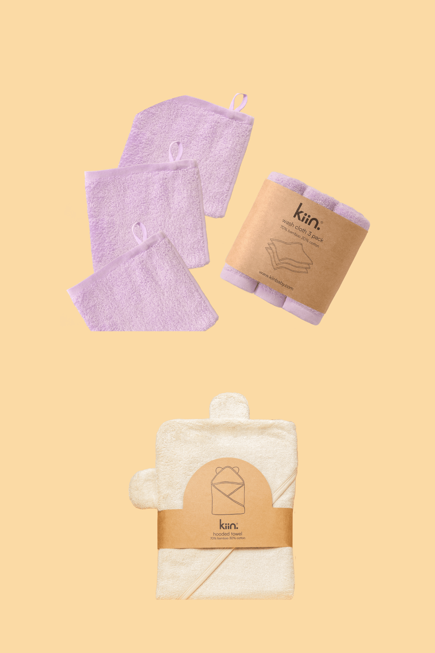 Towel + Wash Cloth Bundle Bundles Kiin ® Lilac Ivory 