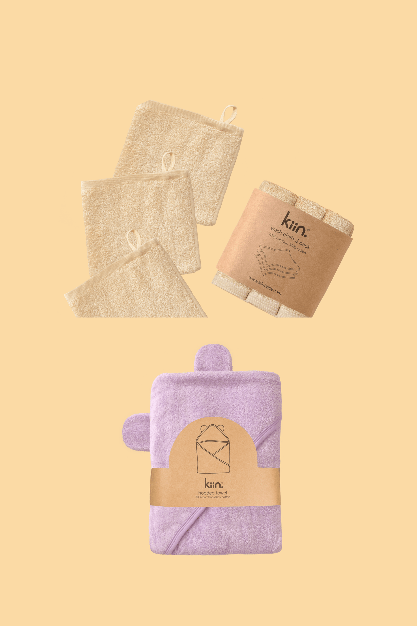 Towel + Wash Cloth Bundle Bundles Kiin ® Oat Lilac 