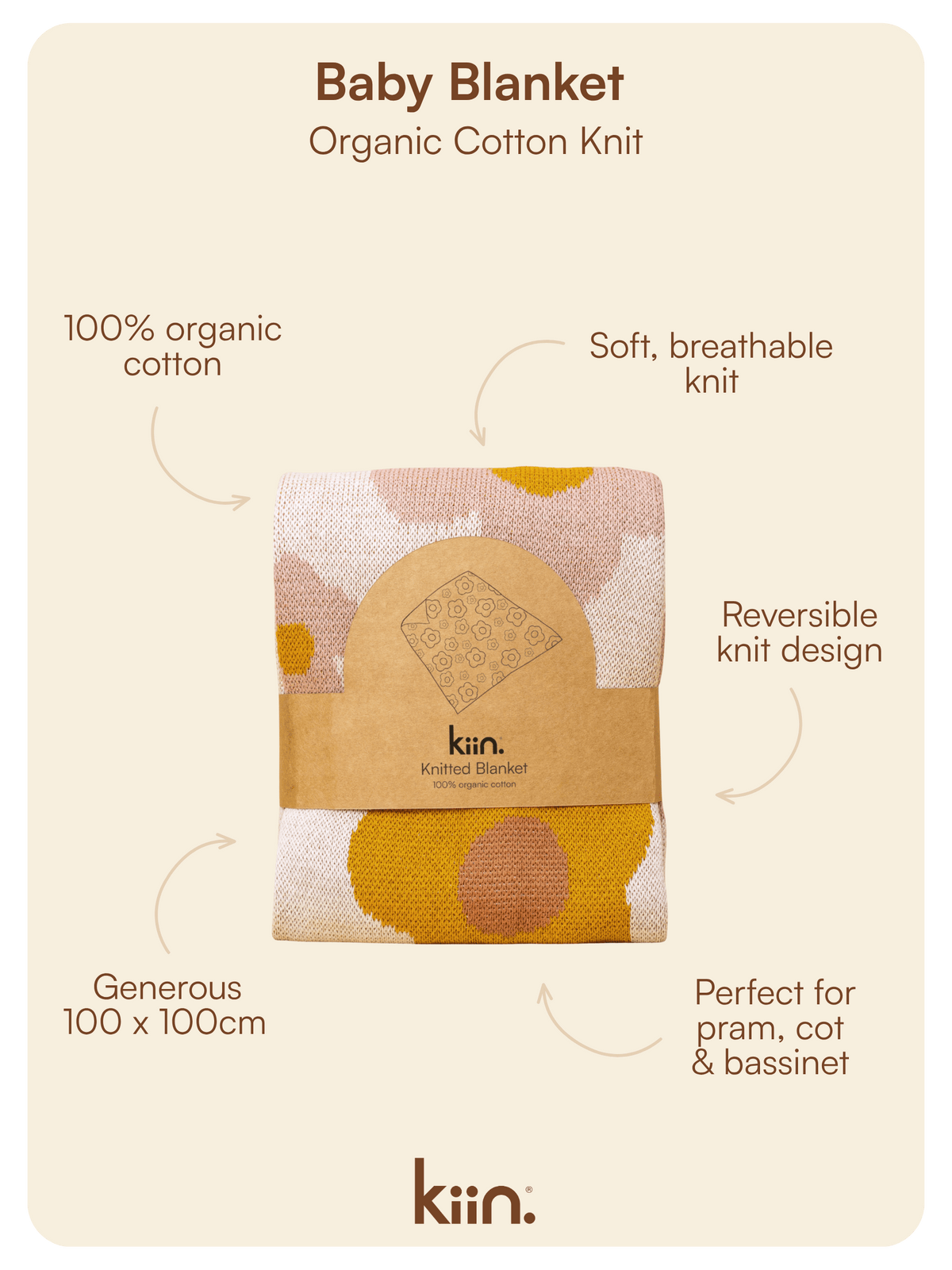 Baby Blanket Organic Cotton Knit - Bloom Blankets Kiin ® 