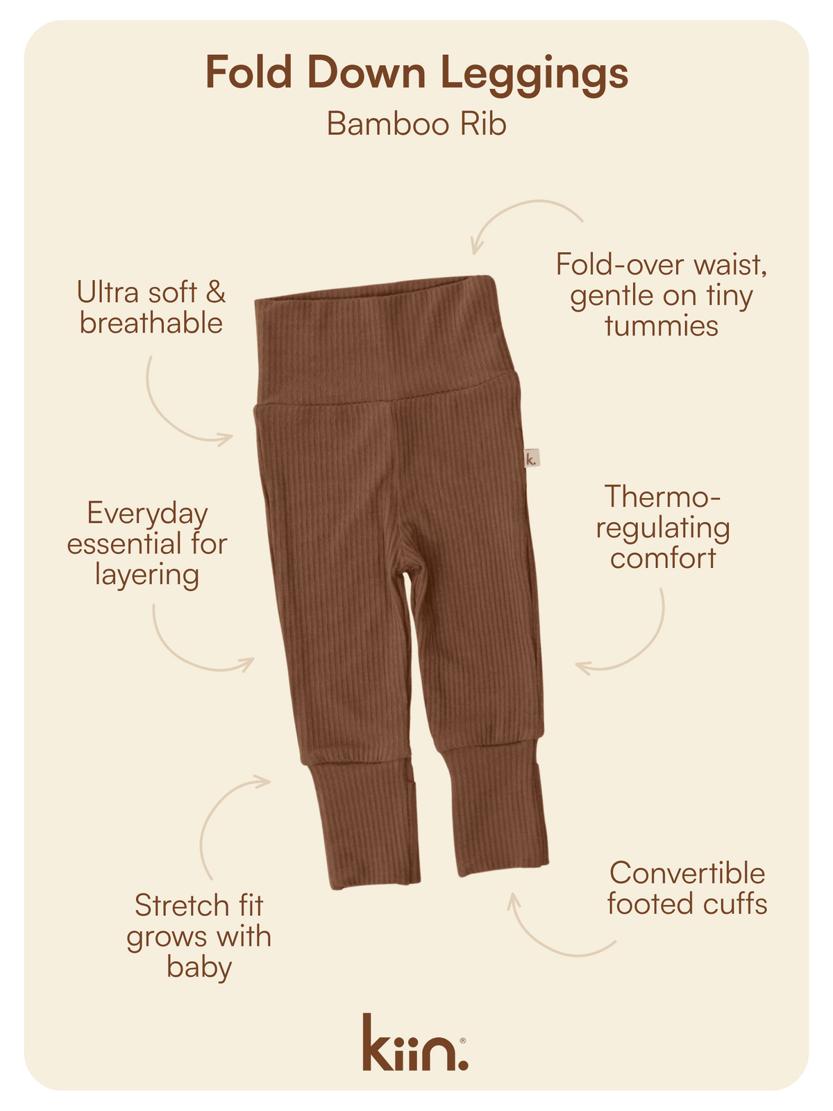 Bamboo Fold Down Leggings - Chocolate Clothing Kiin ® 
