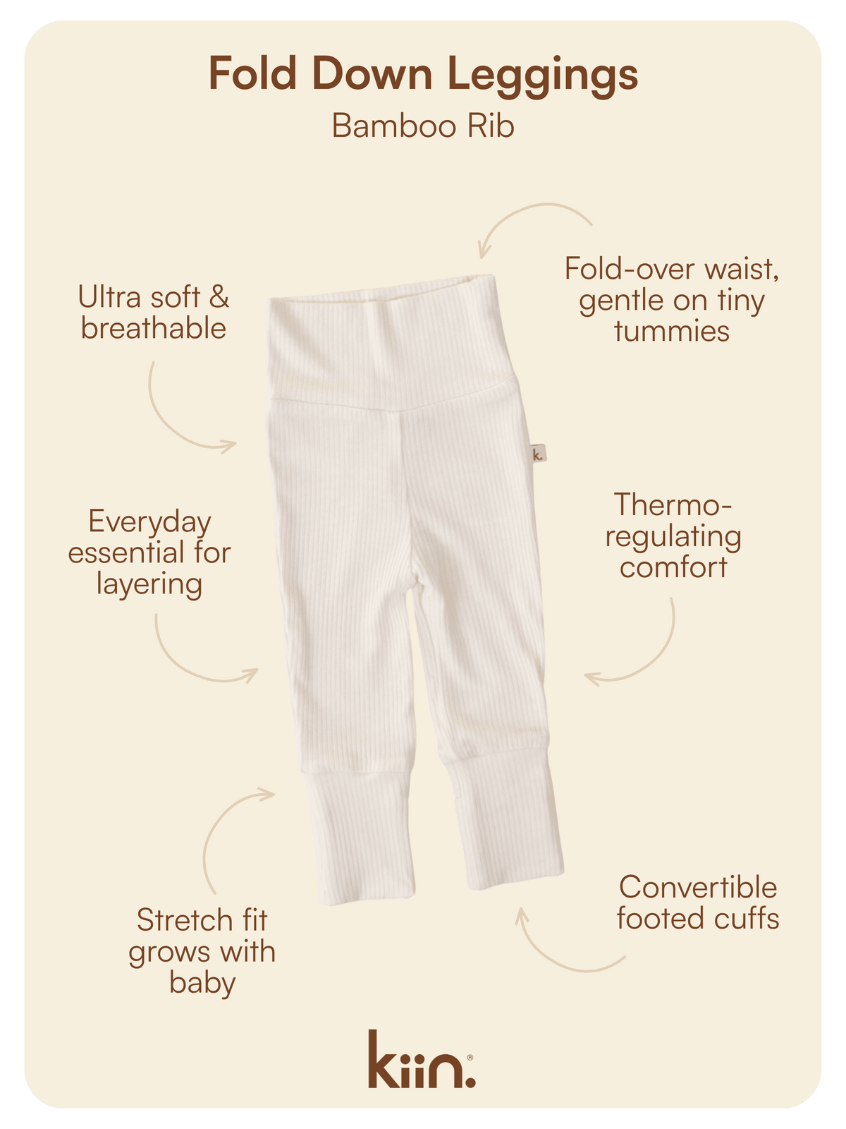 Bamboo Fold Down Leggings - Ivory Clothing Kiin ® 