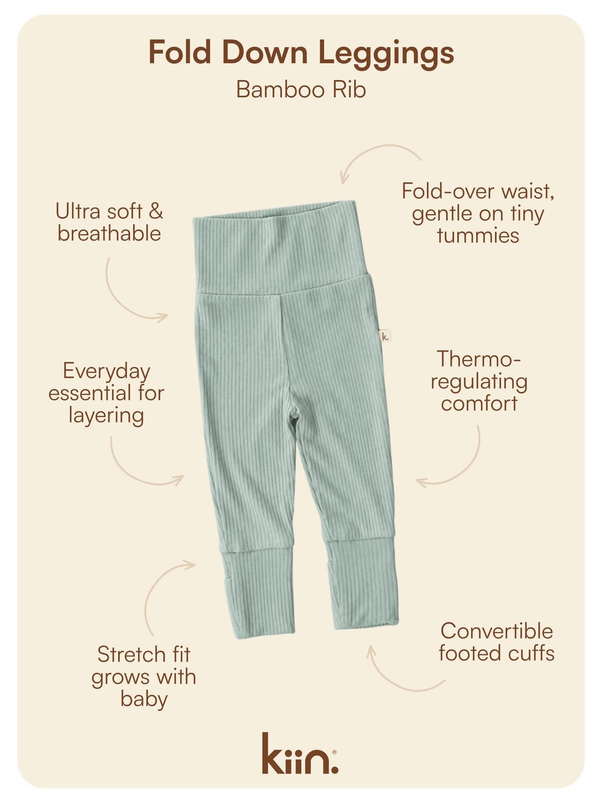 Bamboo Fold Down Leggings - Sage Clothing Kiin ® 