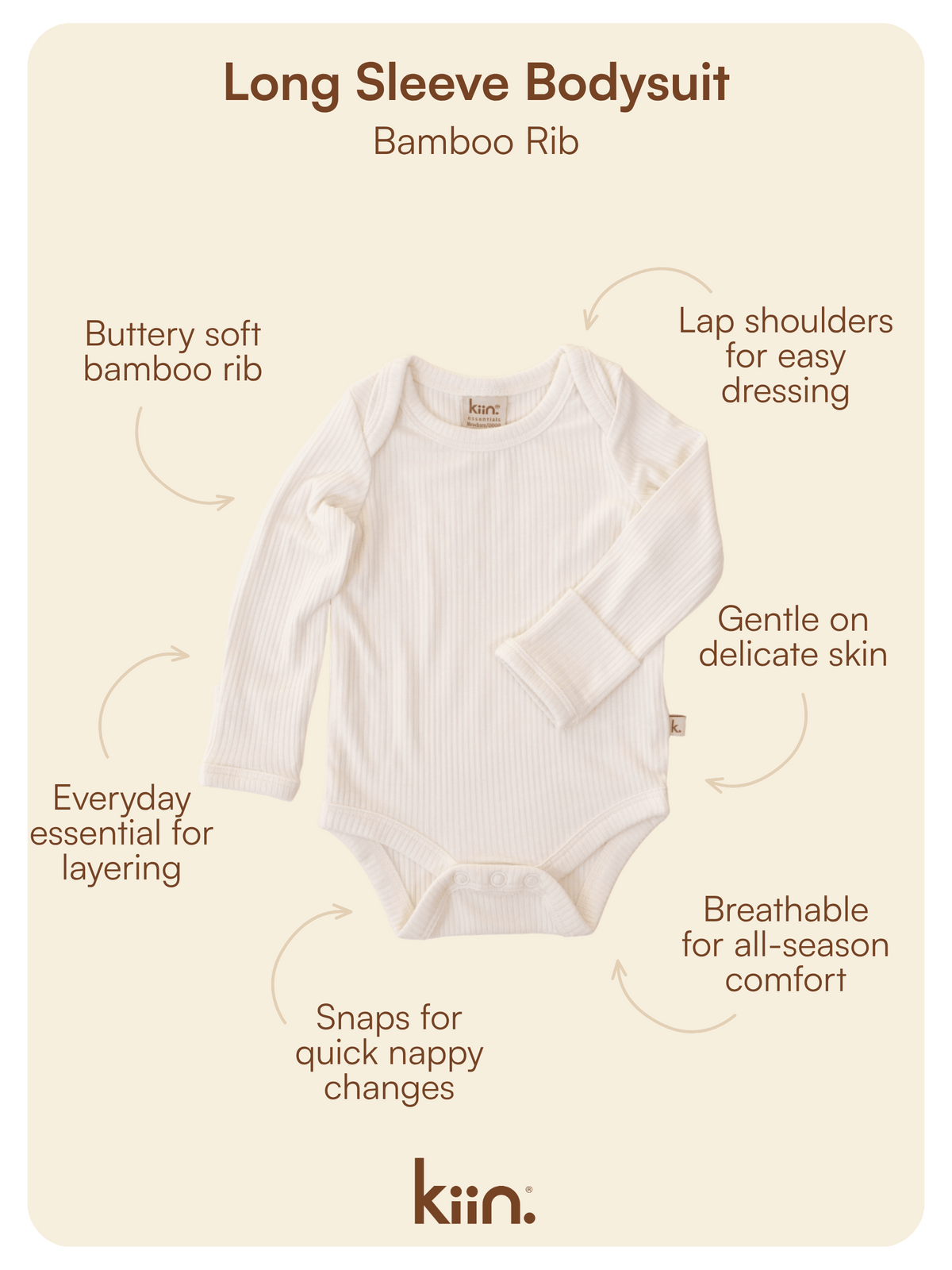 Bamboo Long Sleeve Bodysuit - Ivory Clothing Kiin ® 