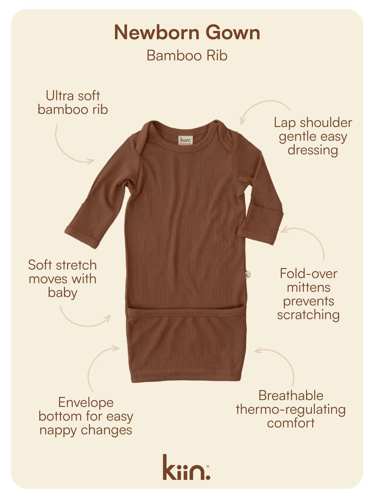 Bamboo Newborn Gown - Chocolate Clothing Kiin ® 