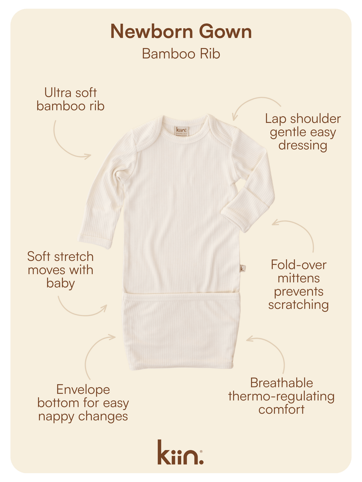 Bamboo Newborn Gown - Ivory Clothing Kiin ® 