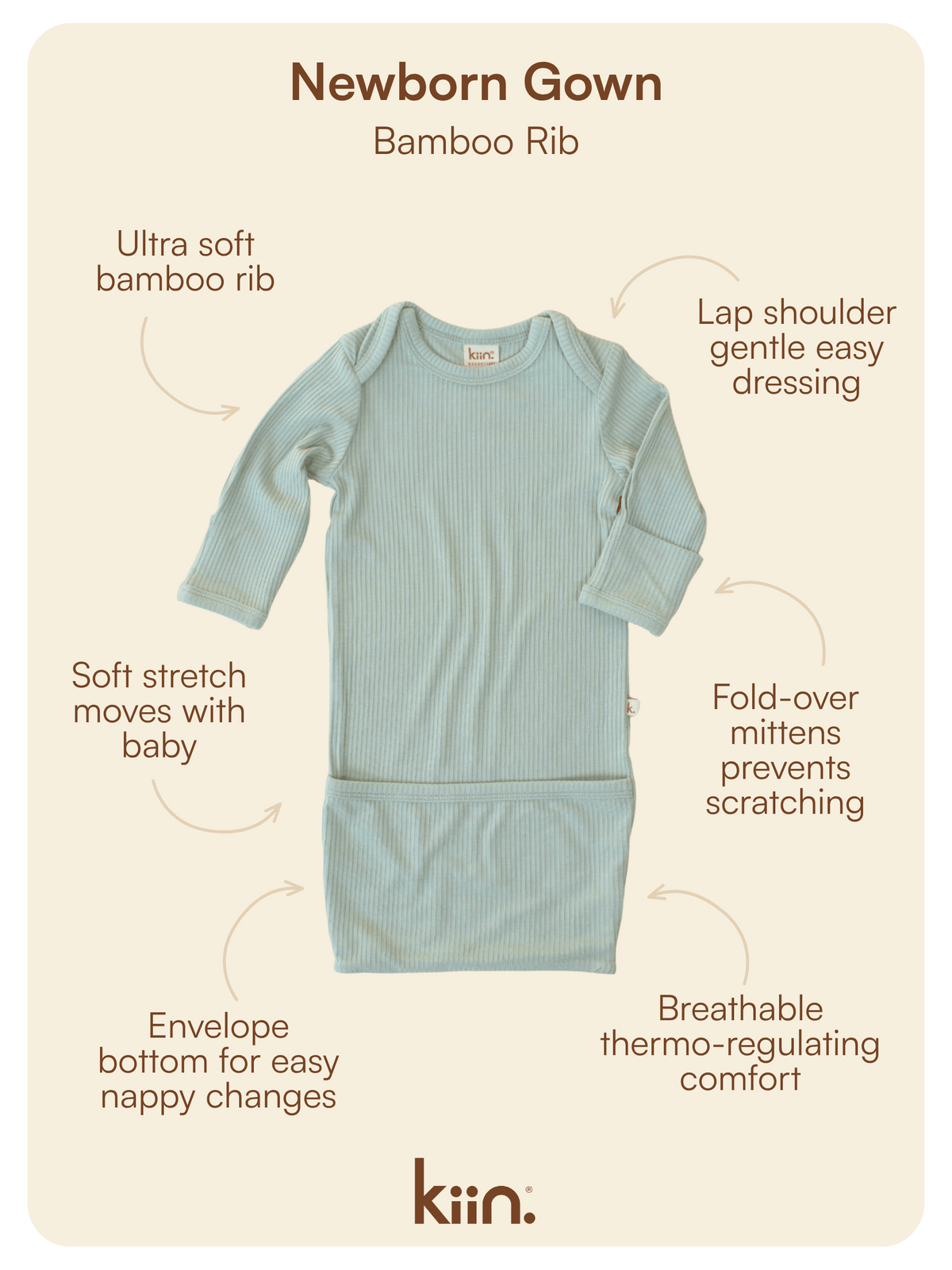 Bamboo Newborn Gown - Sage Clothing Kiin ® 