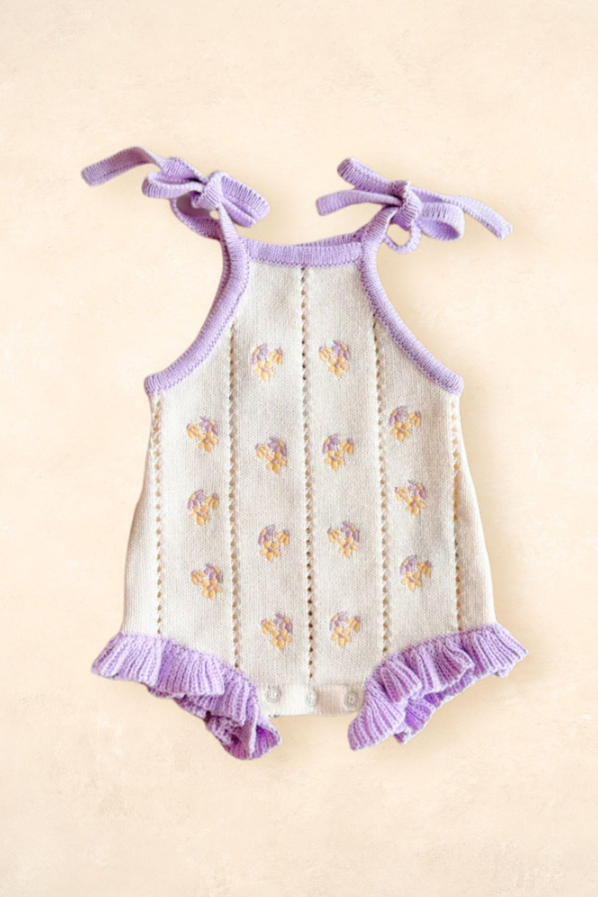 Bloom Pointelle Tie Romper - Aster Clothing FRECKLES the label 0000 (Newborn) 