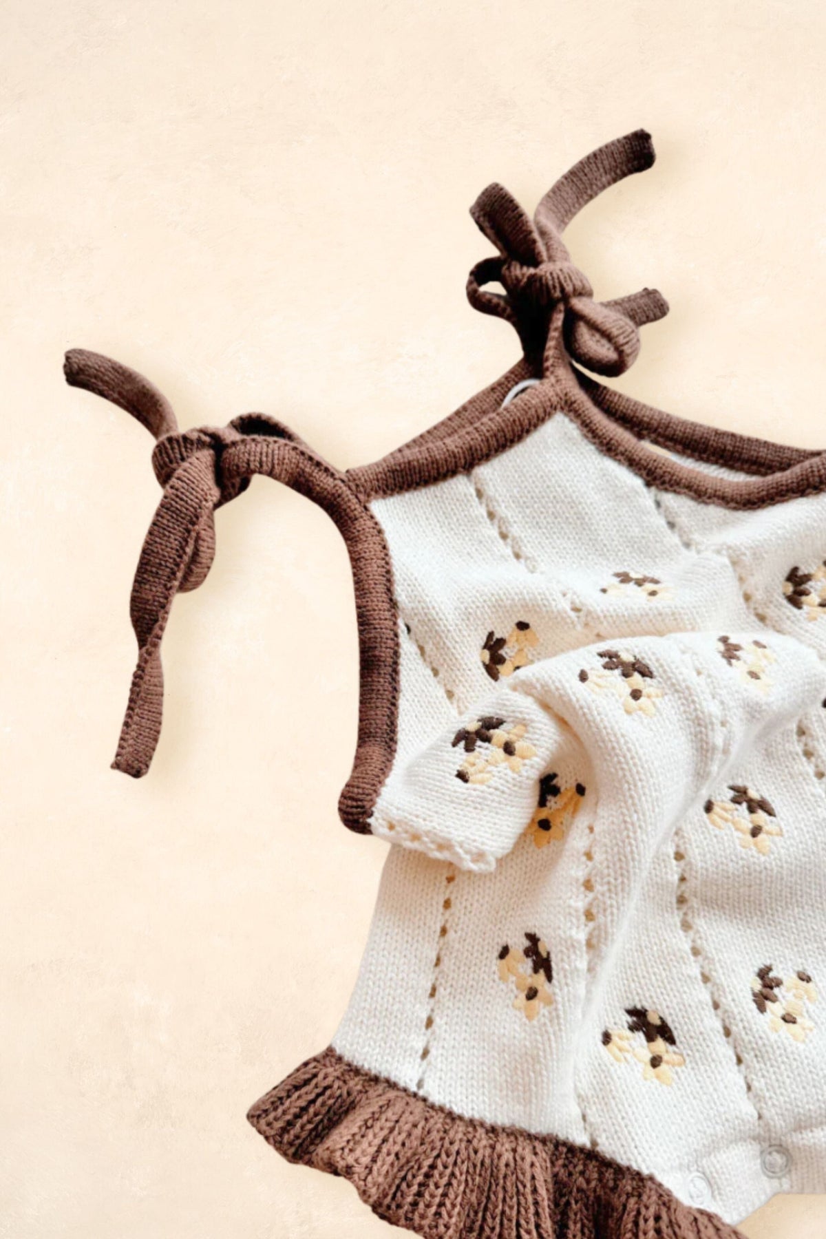 Bloom Pointelle Tie Romper - Chocolate Clothing FRECKLES the label 