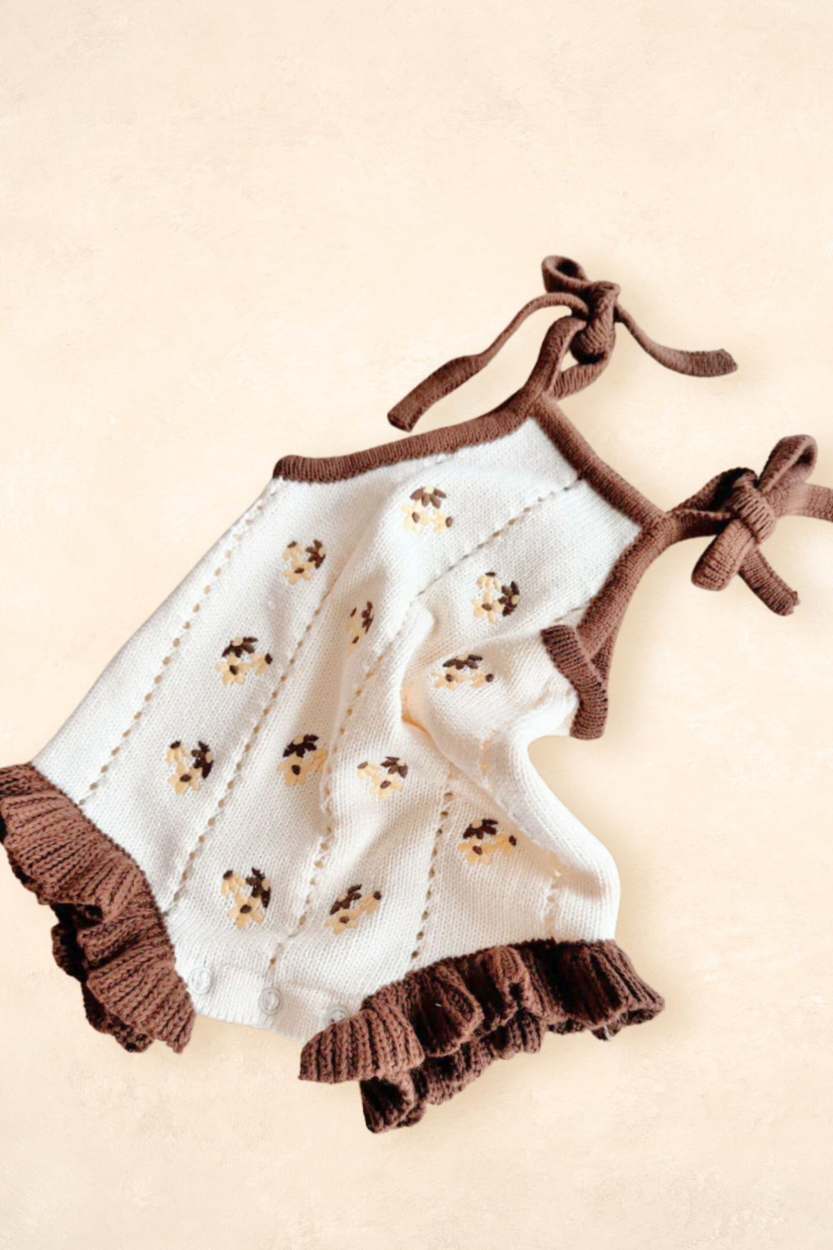 Bloom Pointelle Tie Romper - Chocolate Clothing FRECKLES the label 