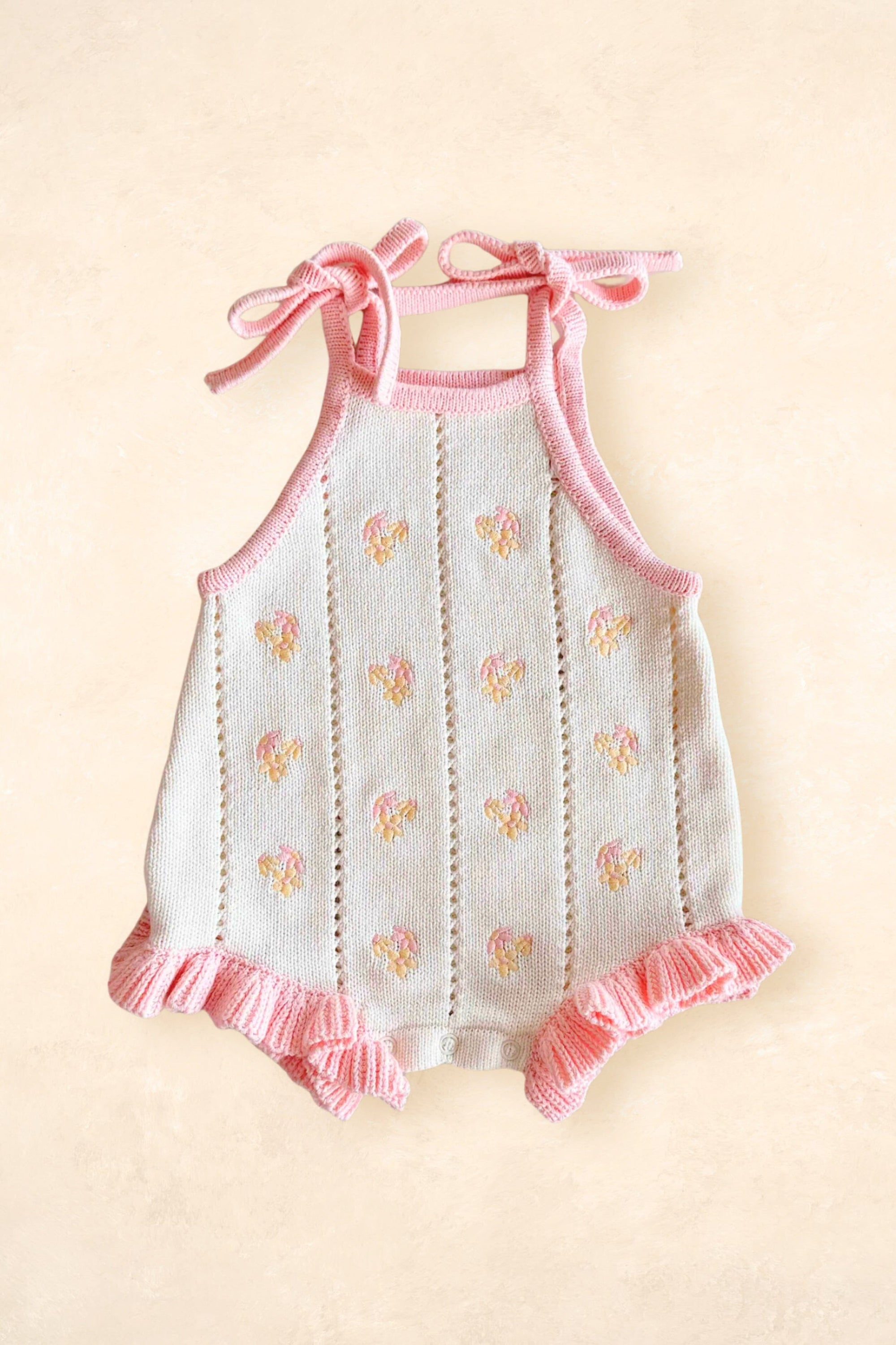 Bloom Pointelle Tie Romper Clothing FRECKLES the label Cosmos 0000 (Newborn) 