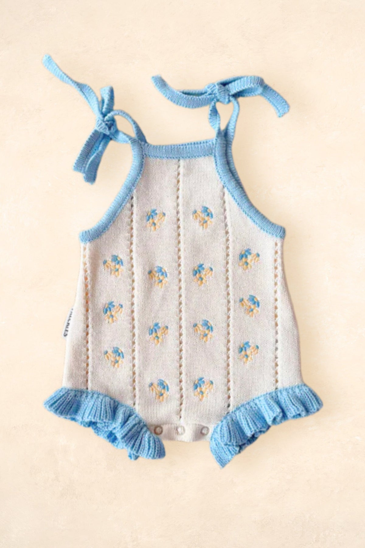 Bloom Pointelle Tie Romper - Pansy Clothing FRECKLES the label 0000 (Newborn) 