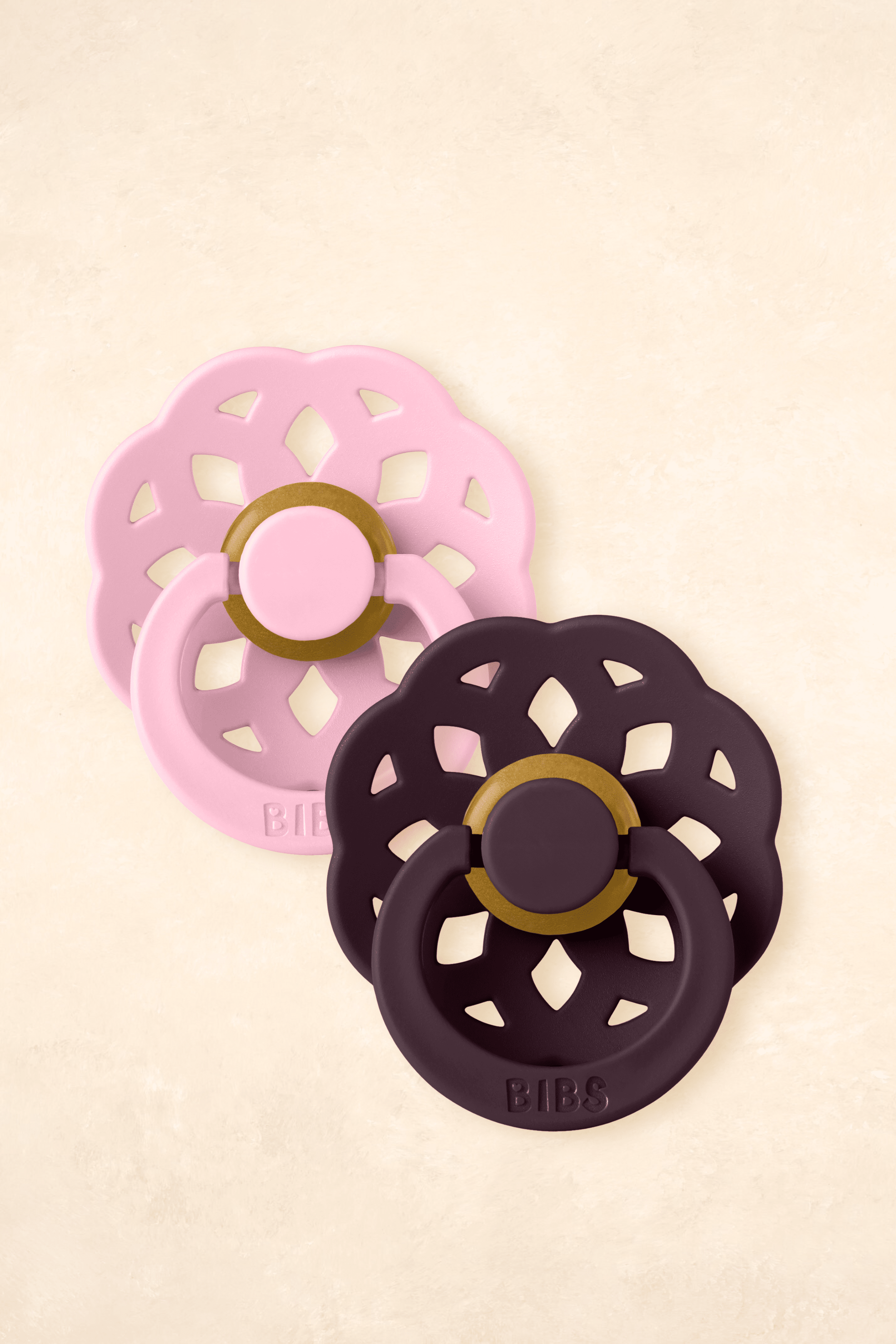 Boheme Dummies - Twin Pack Dummies + Teethers BIBS Size 1 Baby Pink/Plum 