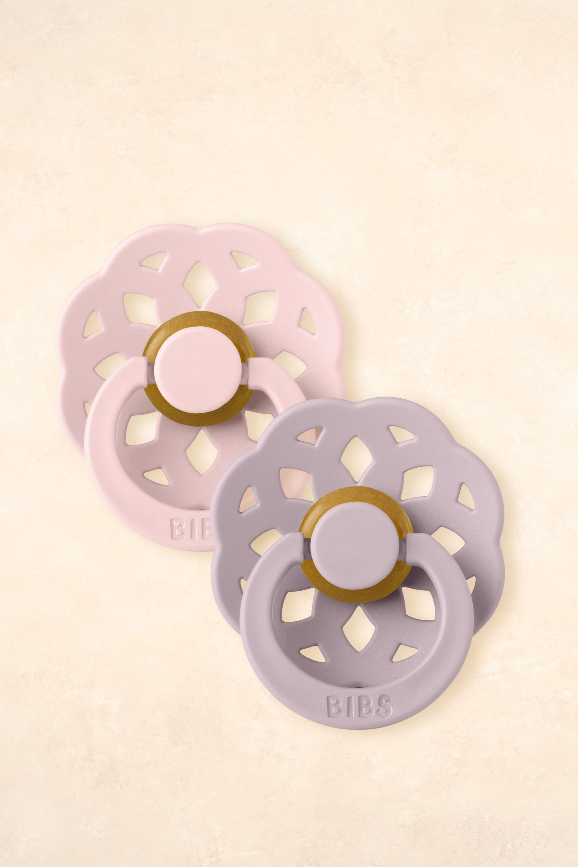 Boheme Dummies - Twin Pack Dummies + Teethers BIBS Size 1 Blossom + Dusky Lilac 