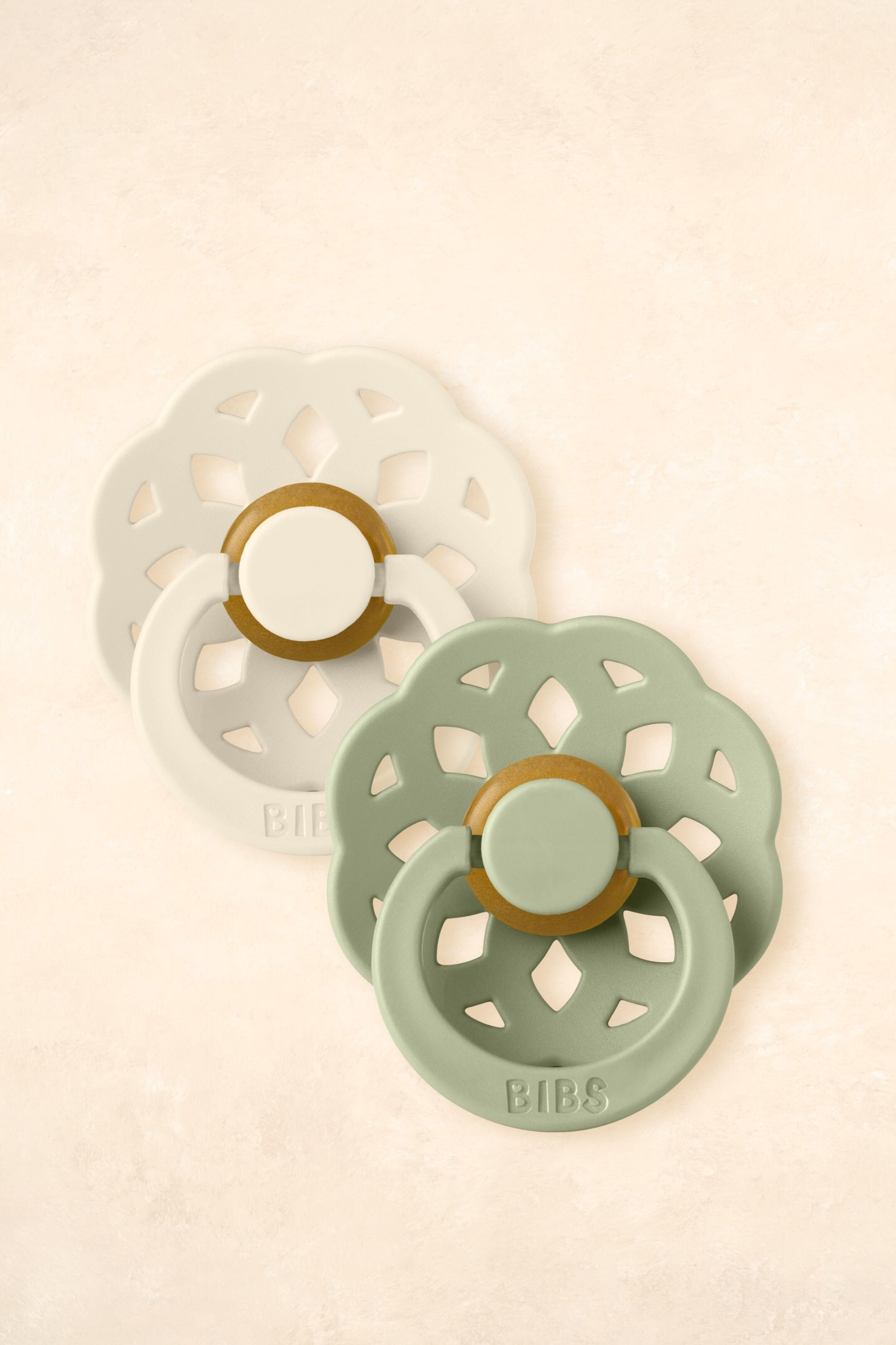 Boheme Dummies - Twin Pack Dummies + Teethers BIBS Size 1 Ivory + Sage Boheme 
