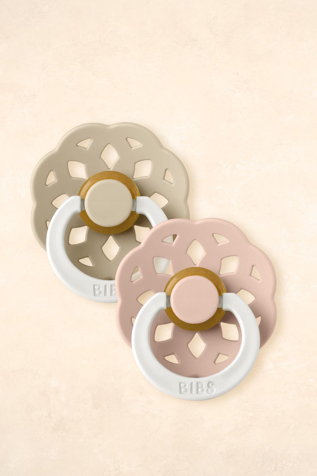Boheme Dummies - Twin Pack Dummies + Teethers BIBS Size 1 NIGHT GLOW - Blush + Vanilla 