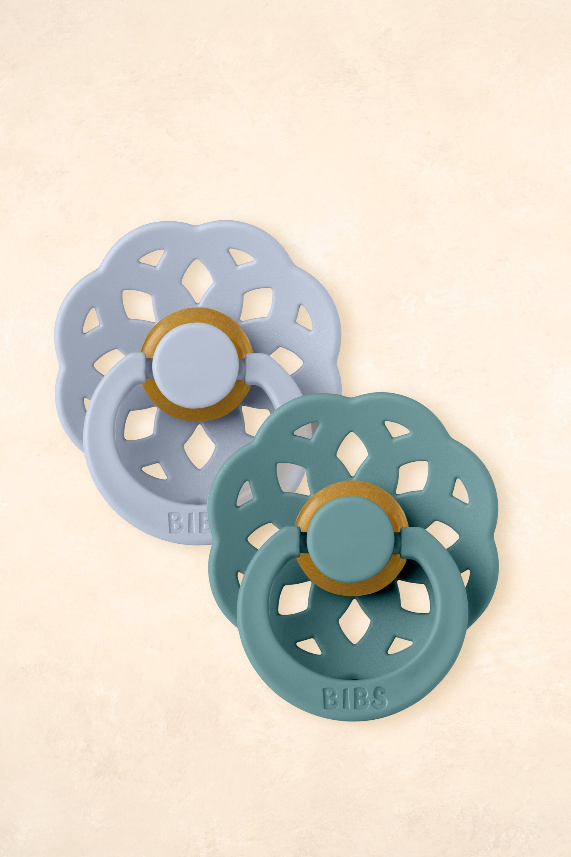 Boheme Dummies - Twin Pack Dummies + Teethers BIBS Size 2 Baby Blue + Island Sea 