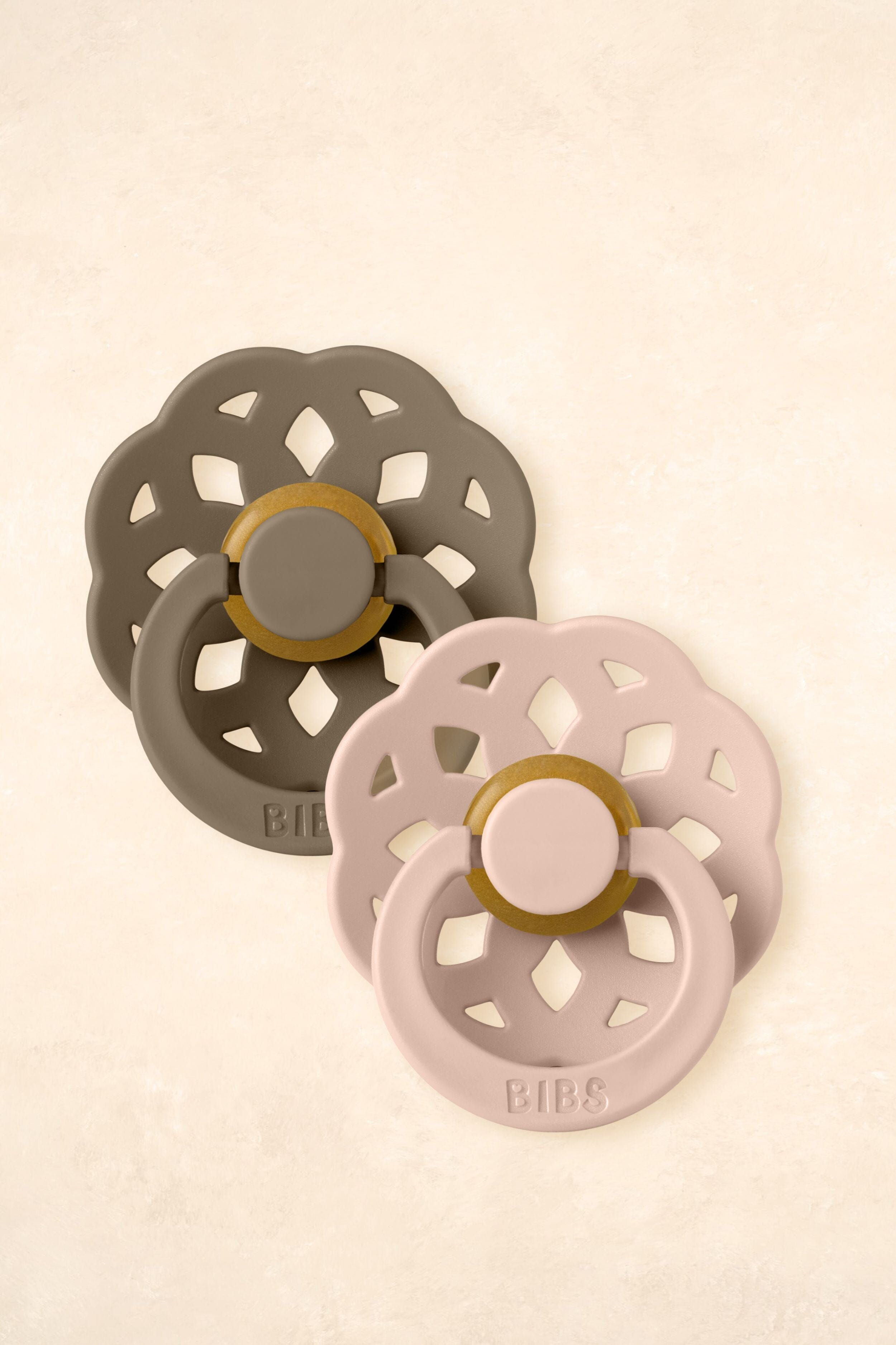 Boheme Dummies - Twin Pack Dummies + Teethers BIBS Size 2 Dark Oak + Blush 