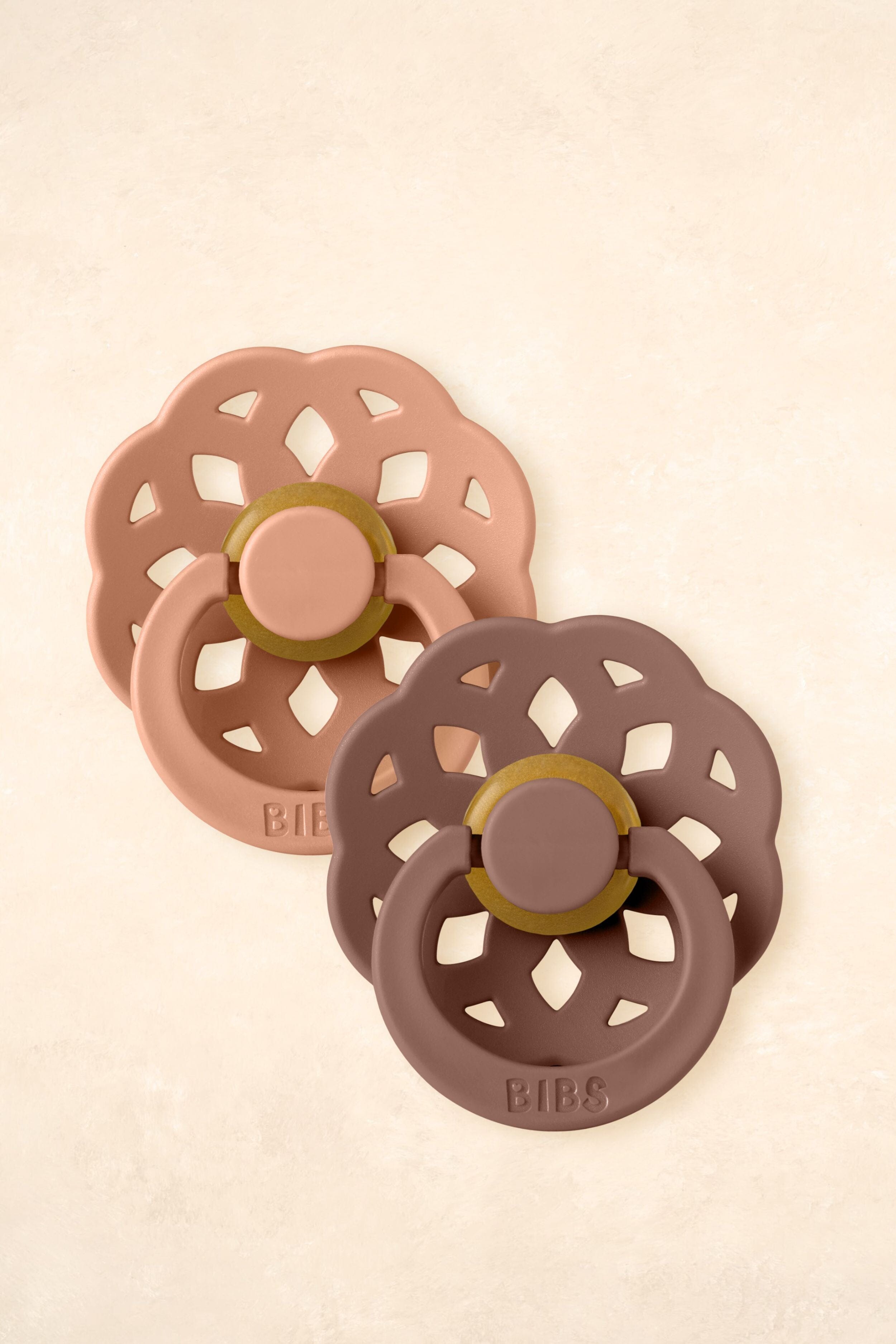 Boheme Dummies - Twin Pack Dummies + Teethers BIBS Size 2 Peach + Woodchuck 