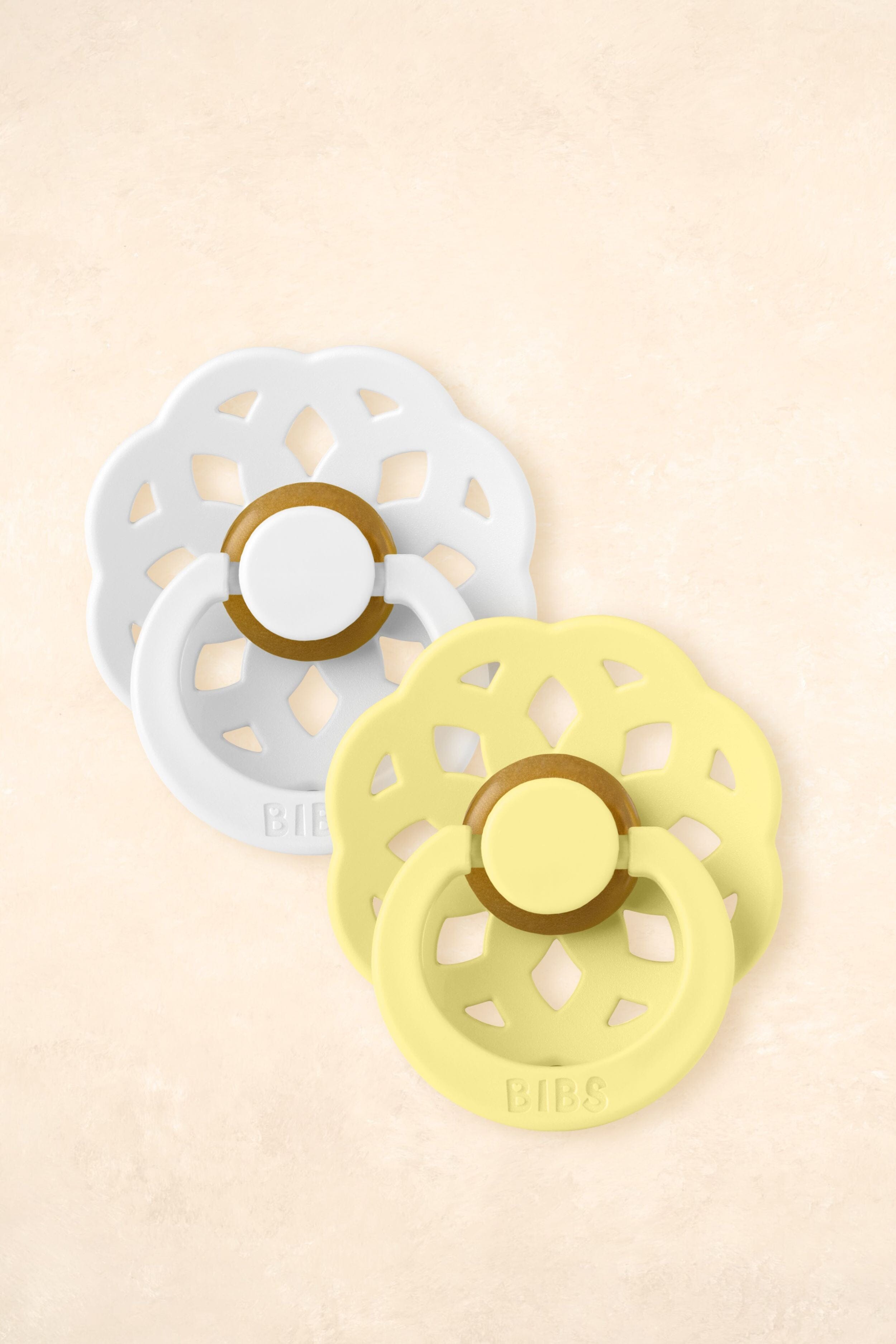 Boheme Dummies - Twin Pack Dummies + Teethers BIBS Size 2 White + Sunshine 