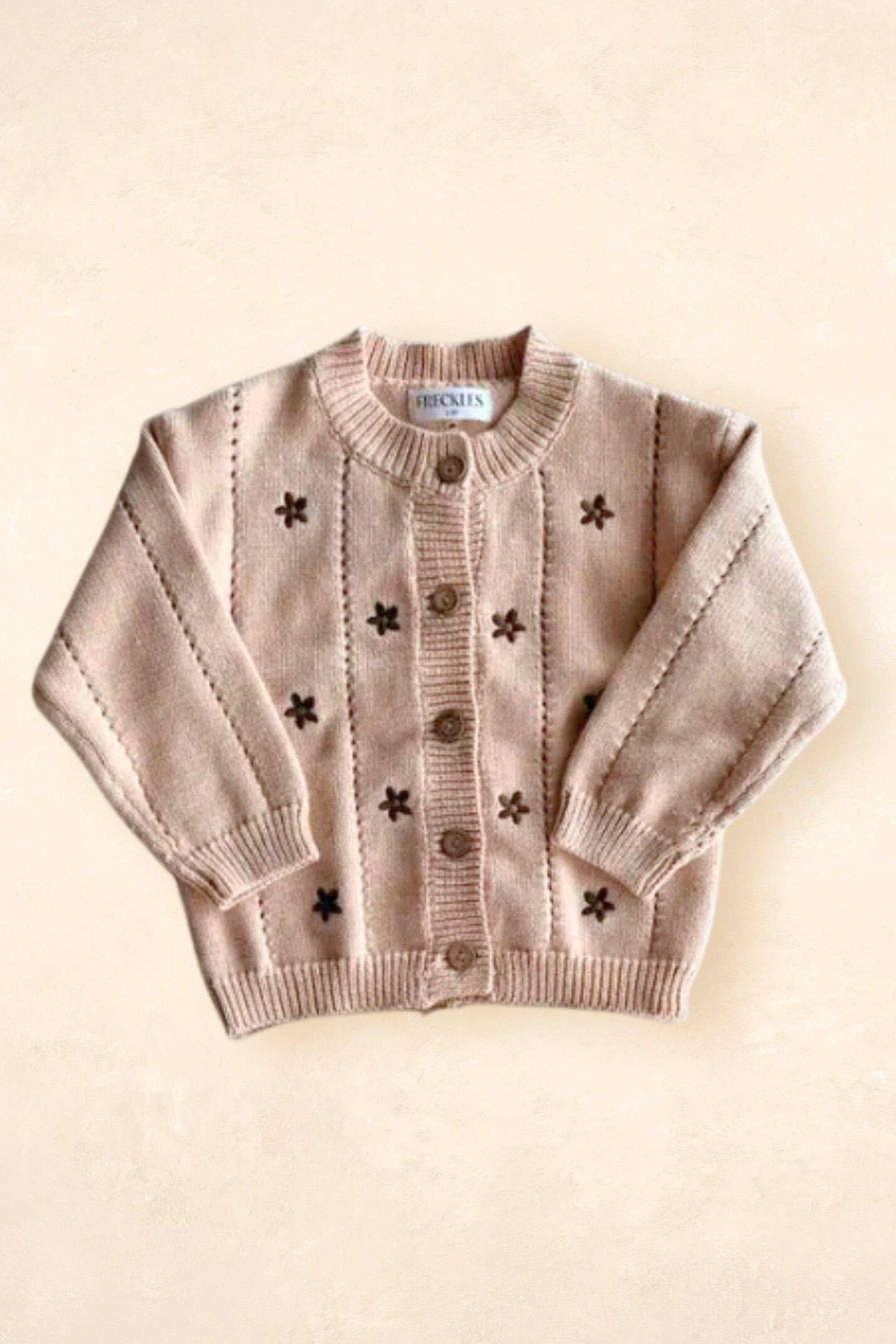 Cotton Knit Cardigan - Embroidery Brown Daisy Clothing FRECKLES the label 