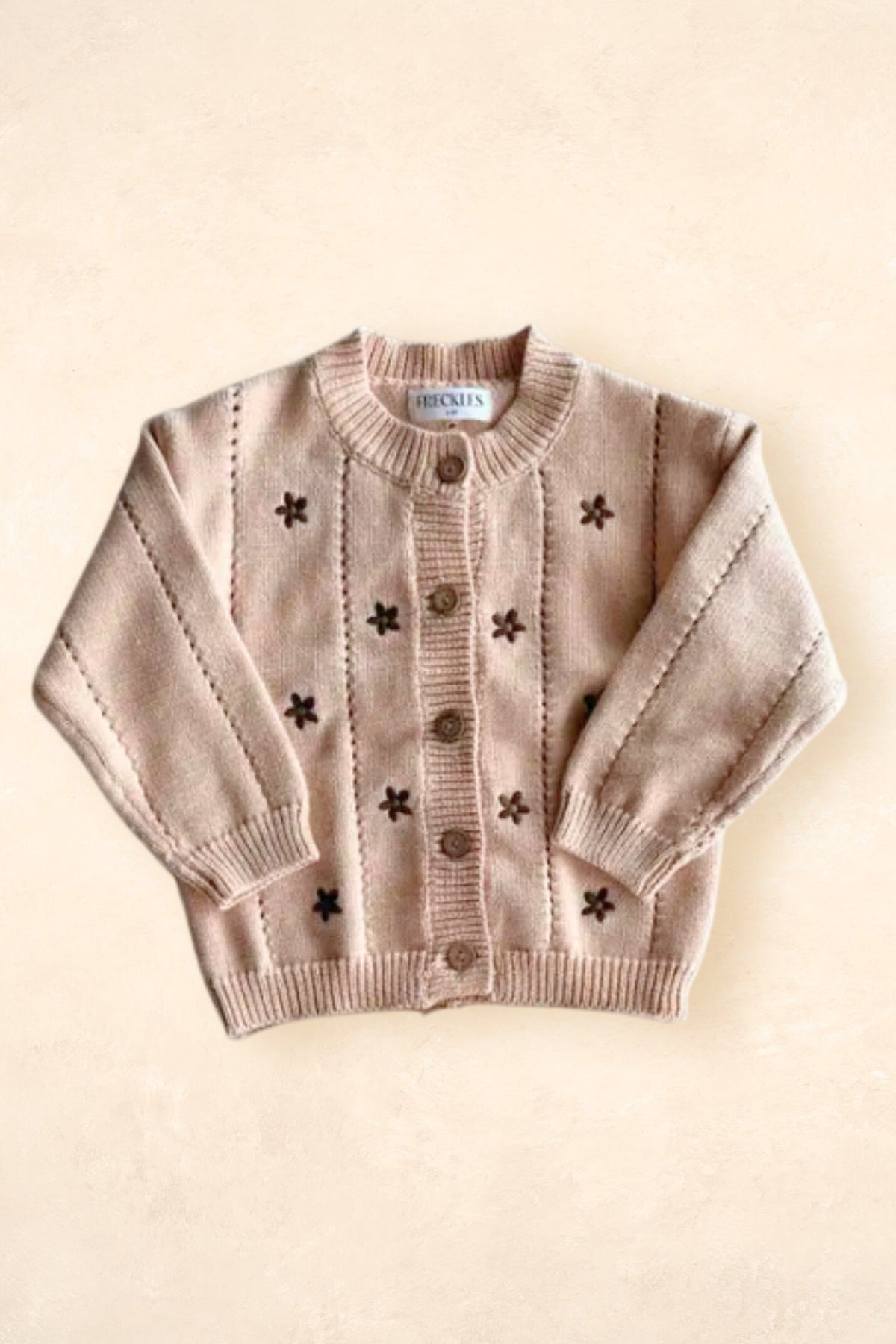 Cotton Knit Cardigan - Embroidery Brown Daisy Clothing FRECKLES the label 