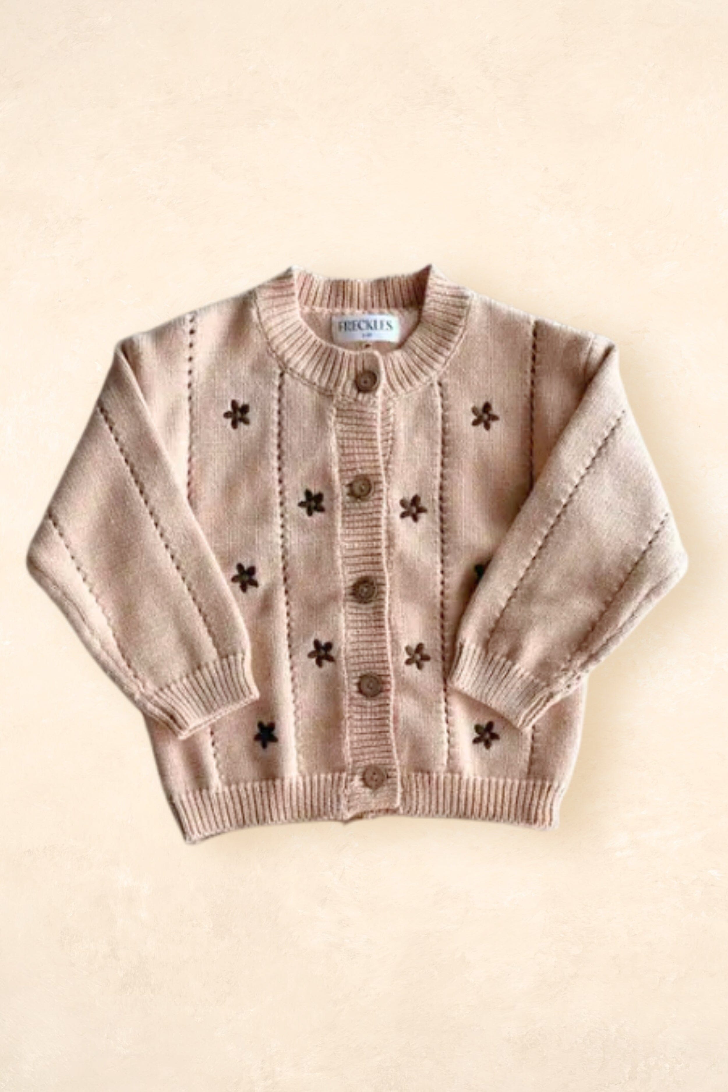 Cotton Knit Cardigan - Embroidery Brown Daisy Clothing FRECKLES the label 