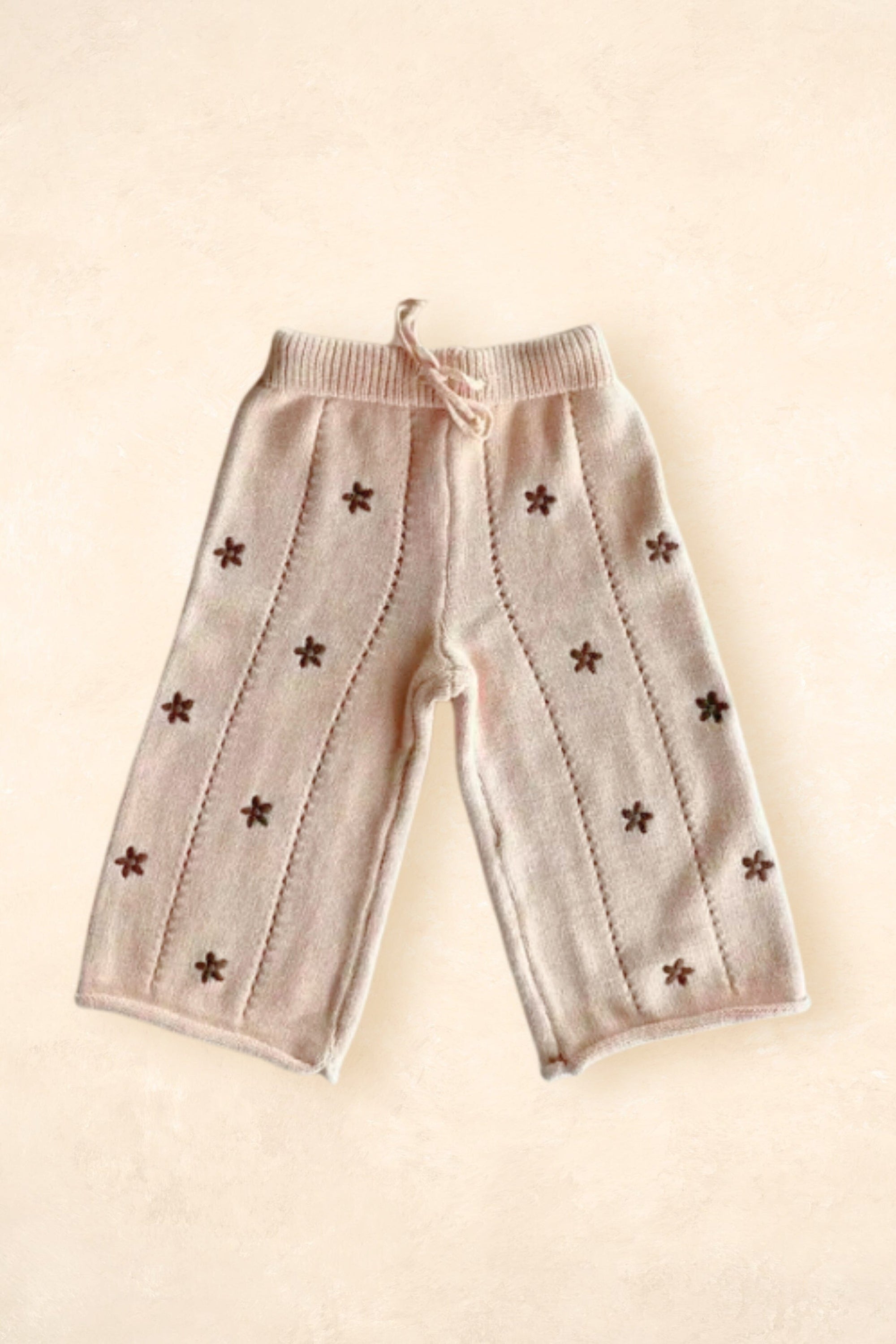 Cotton Knit Pants - Embroidery Brown Daisy Clothing FRECKLES the label 