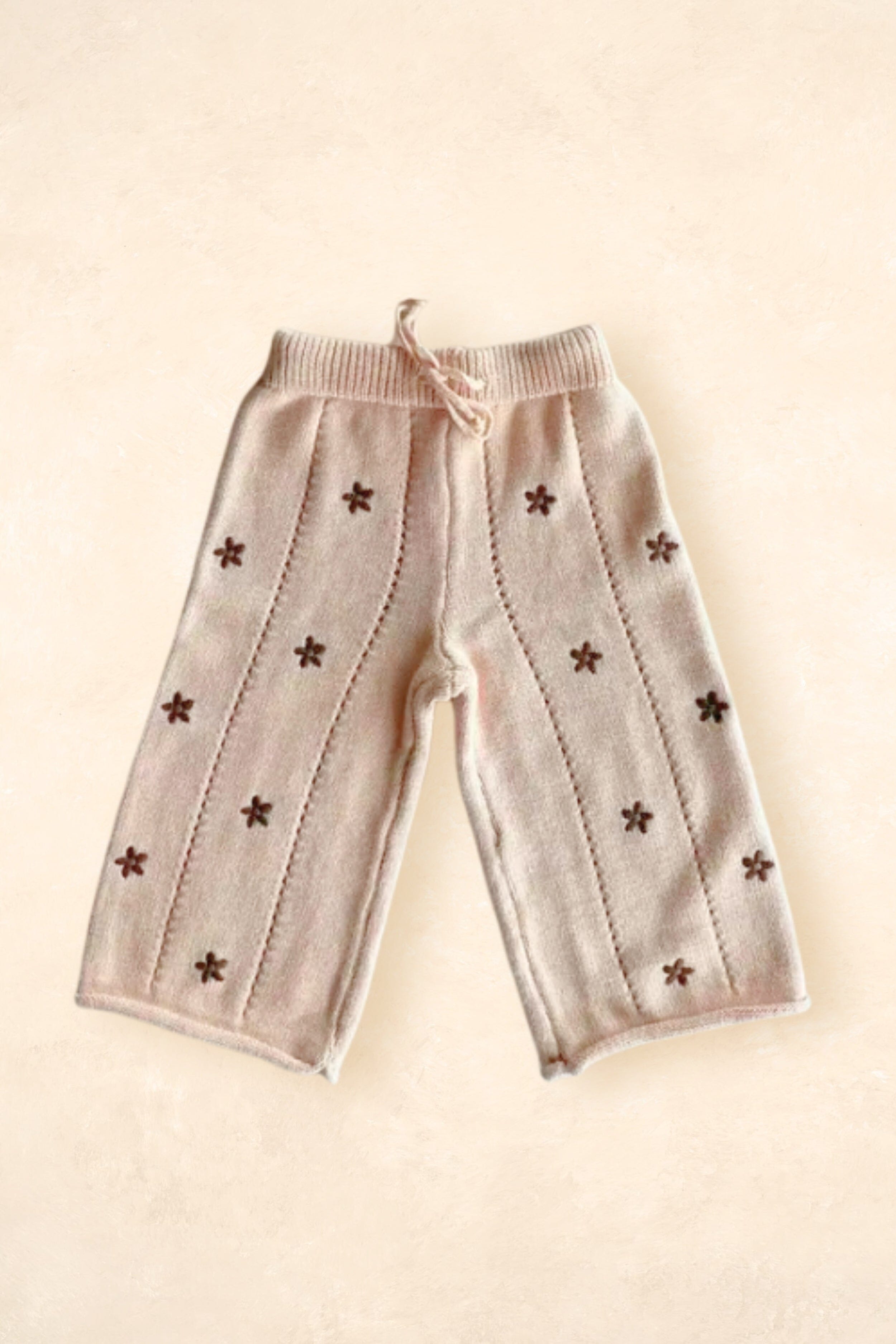 Cotton Knit Pants - Embroidery Brown Daisy Clothing FRECKLES the label 