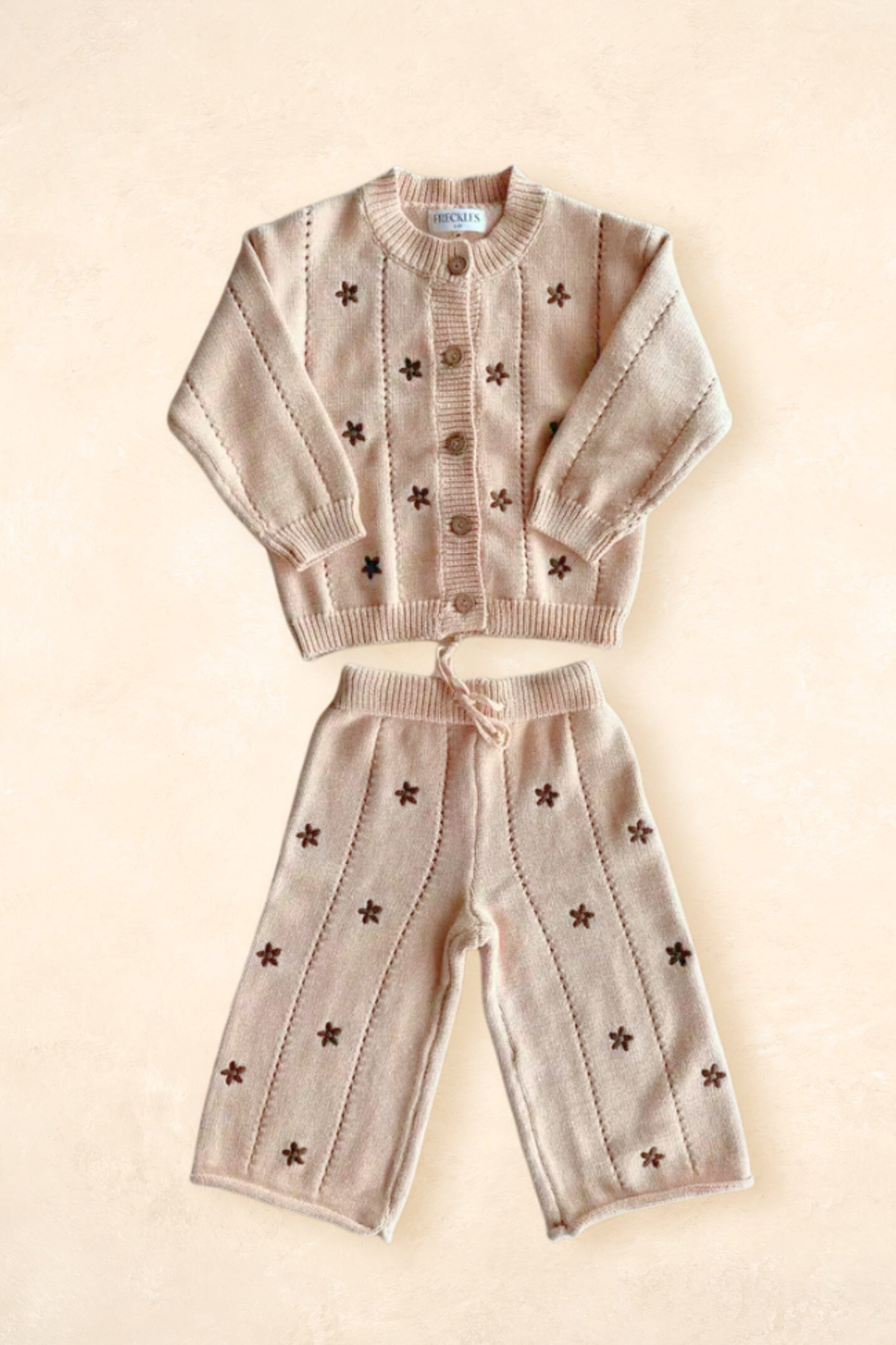 Cotton Knit Pants - Embroidery Brown Daisy Clothing FRECKLES the label 