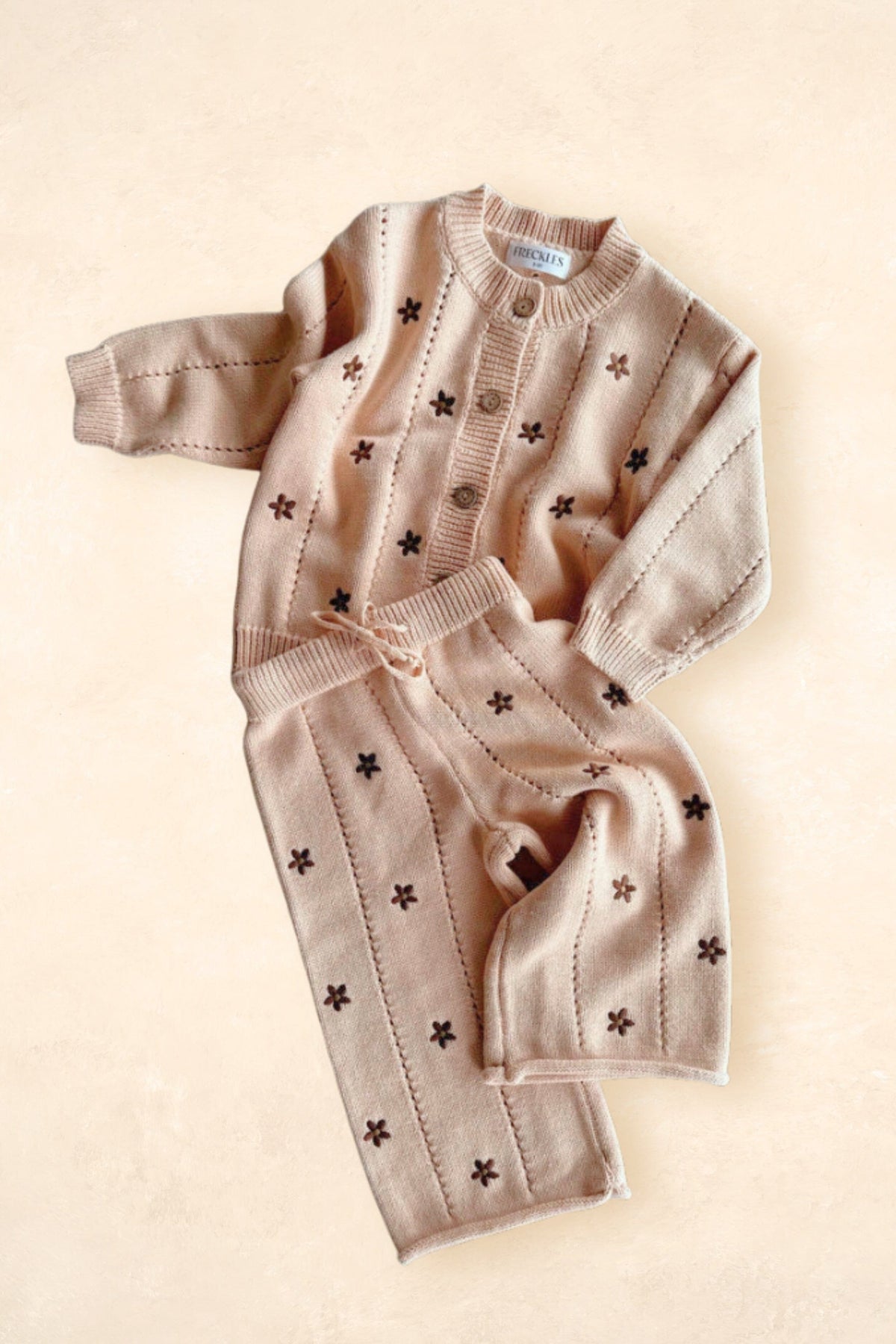 Cotton Knit Pants - Embroidery Brown Daisy Clothing FRECKLES the label 