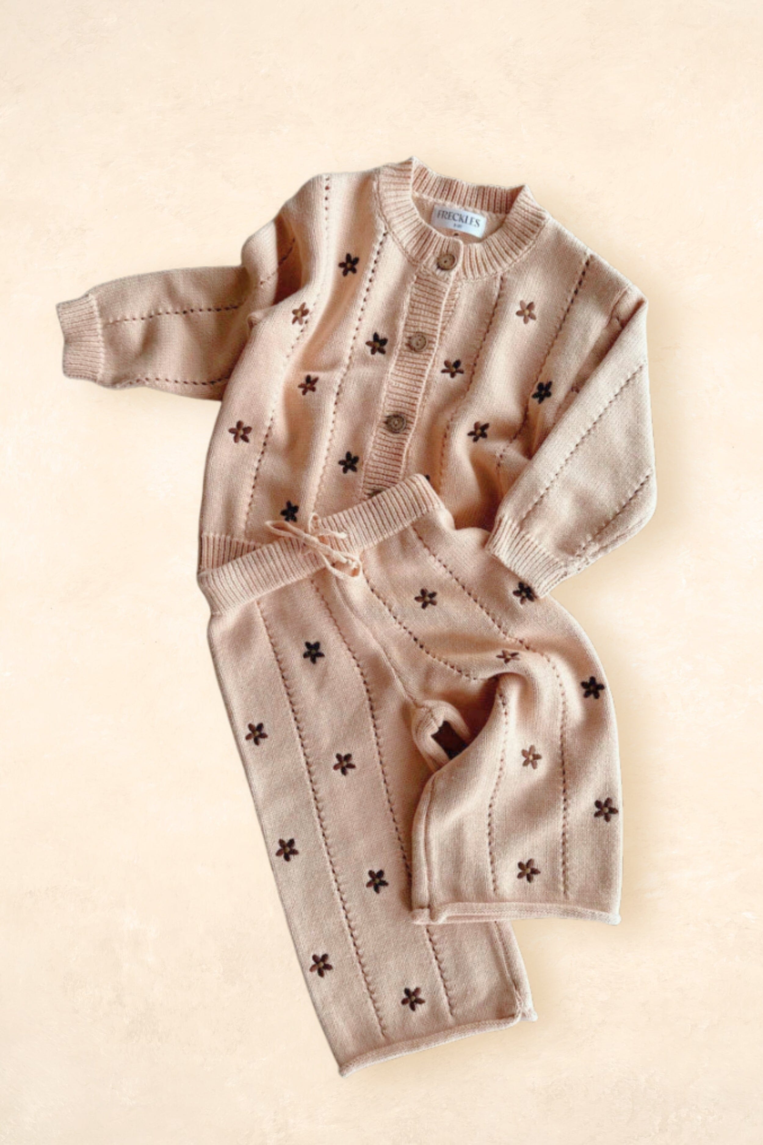 Cotton Knit Pants - Embroidery Brown Daisy Clothing FRECKLES the label 