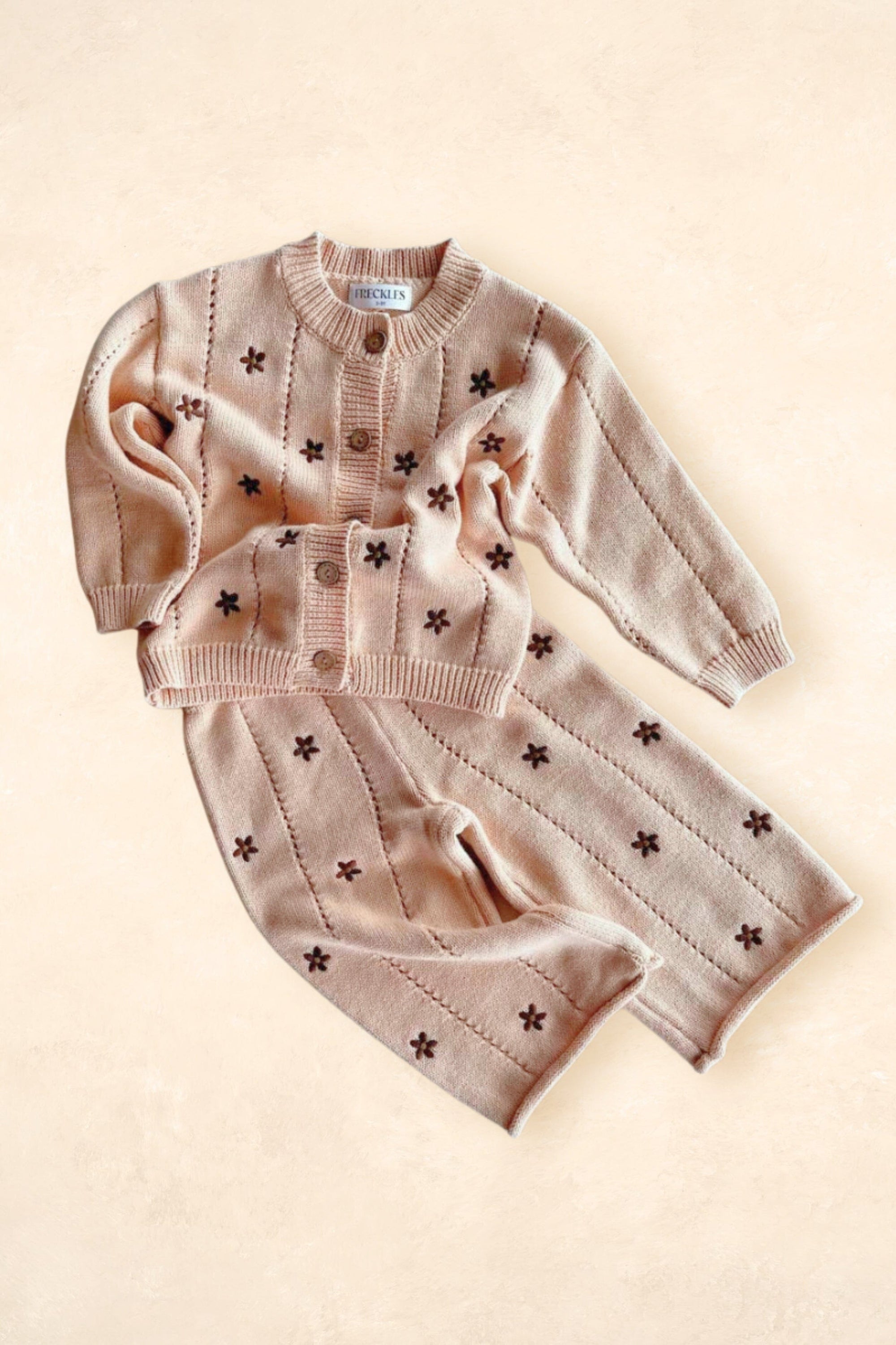Cotton Knit Pants - Embroidery Brown Daisy Clothing FRECKLES the label 