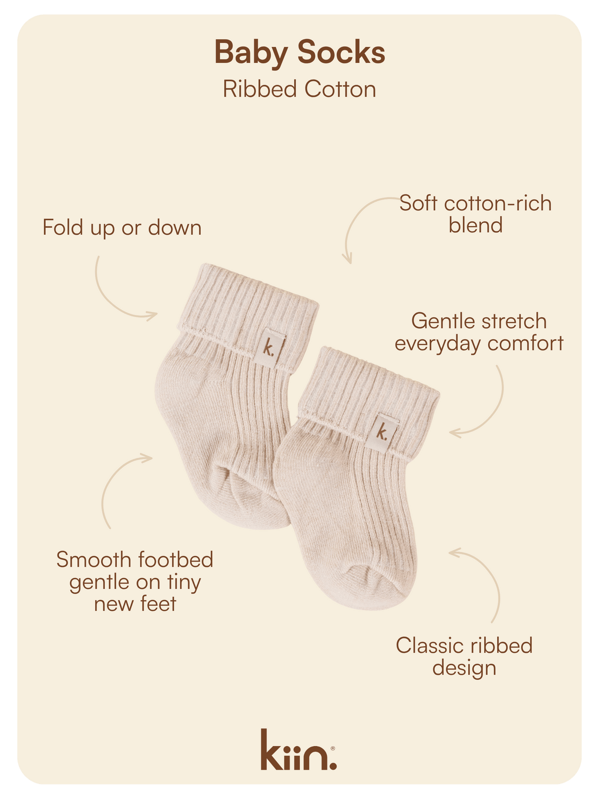 Cotton Ribbed Baby Socks - Oat Clothing Kiin ® 
