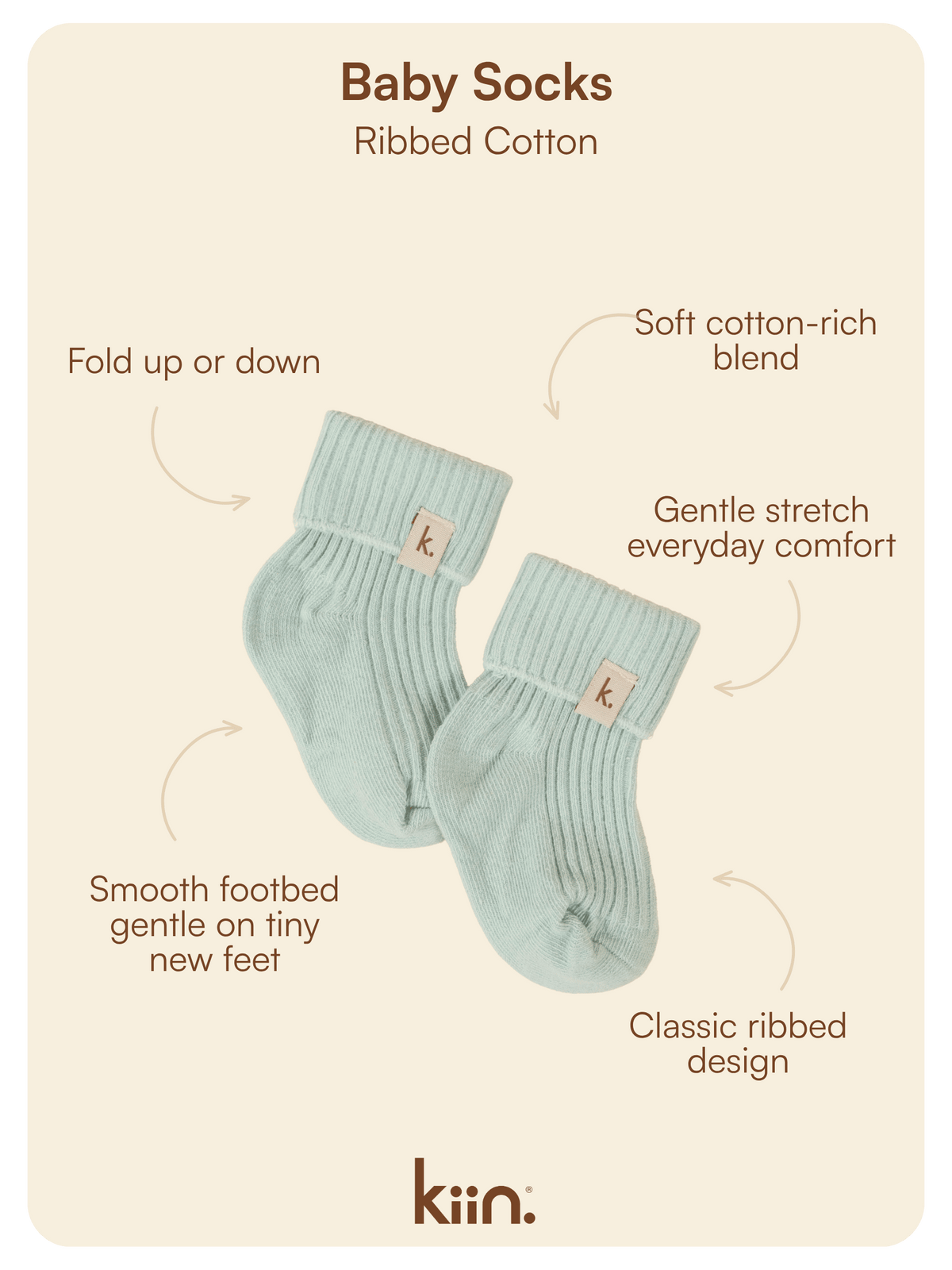 Cotton Ribbed Baby Socks - Sage Clothing Kiin ® 