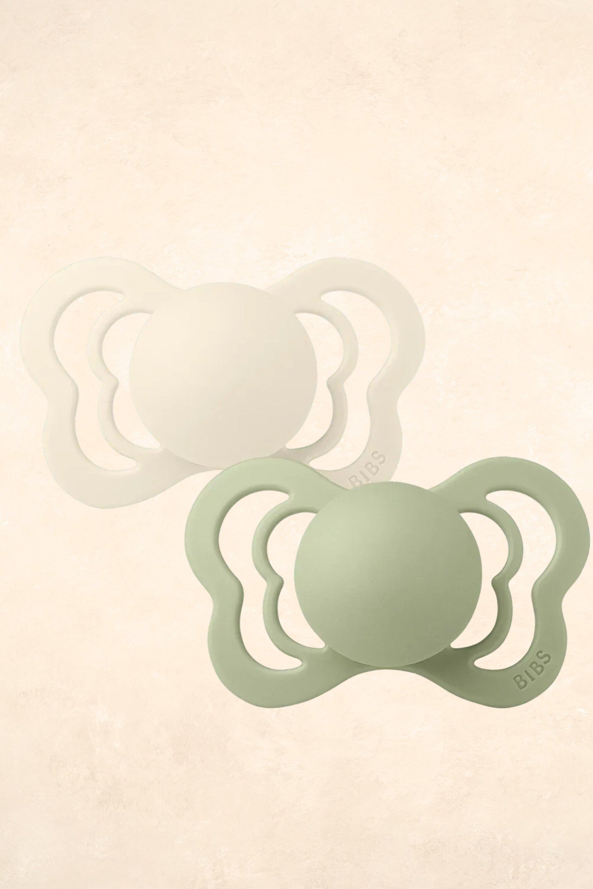 Couture Dummies Silicone - Twin Pack Dummies + Teethers BIBS Size 1 Ivory + Sage - Couture 
