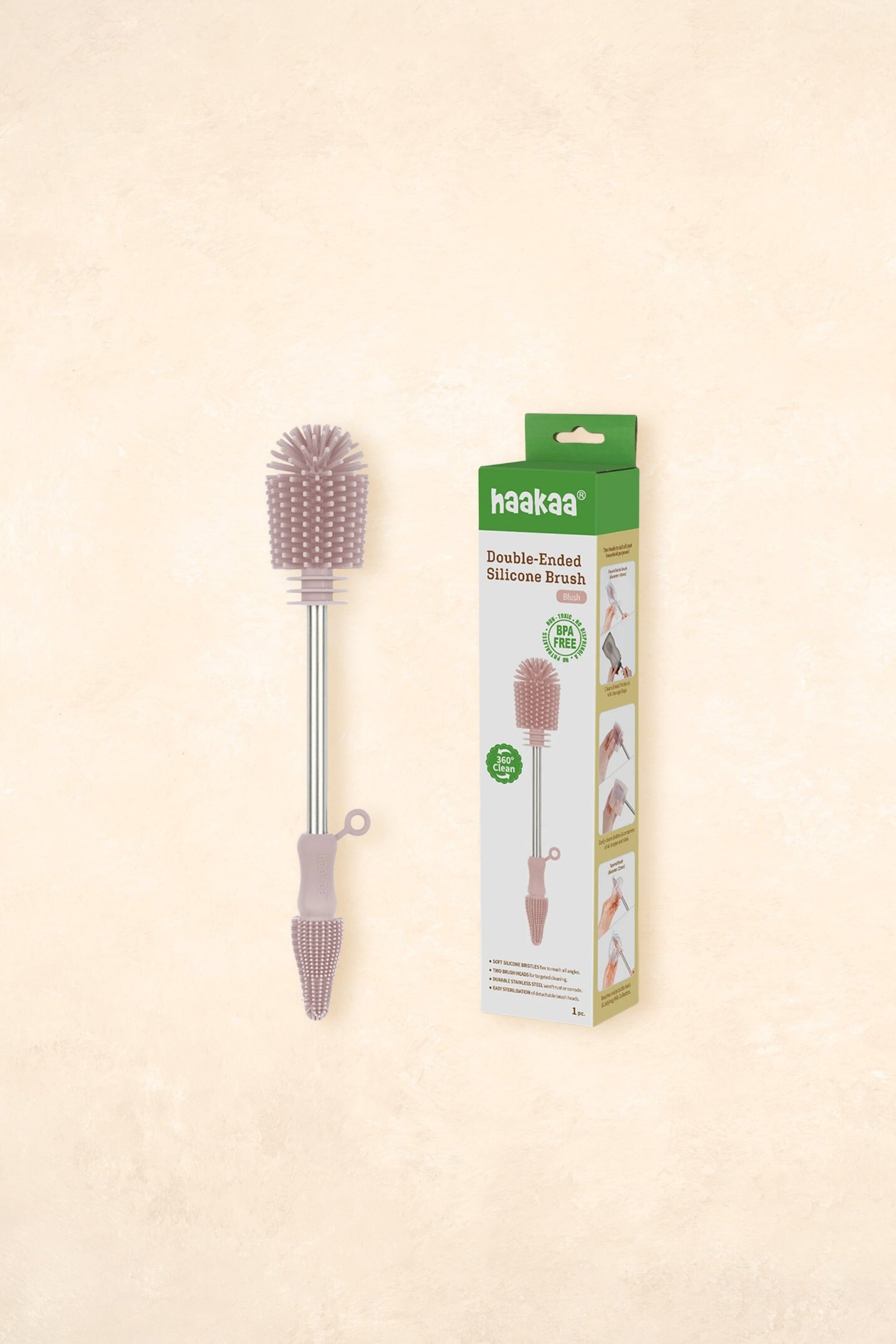 Double-Ended Silicone Brush Bottle Feeding Haaka Blush 
