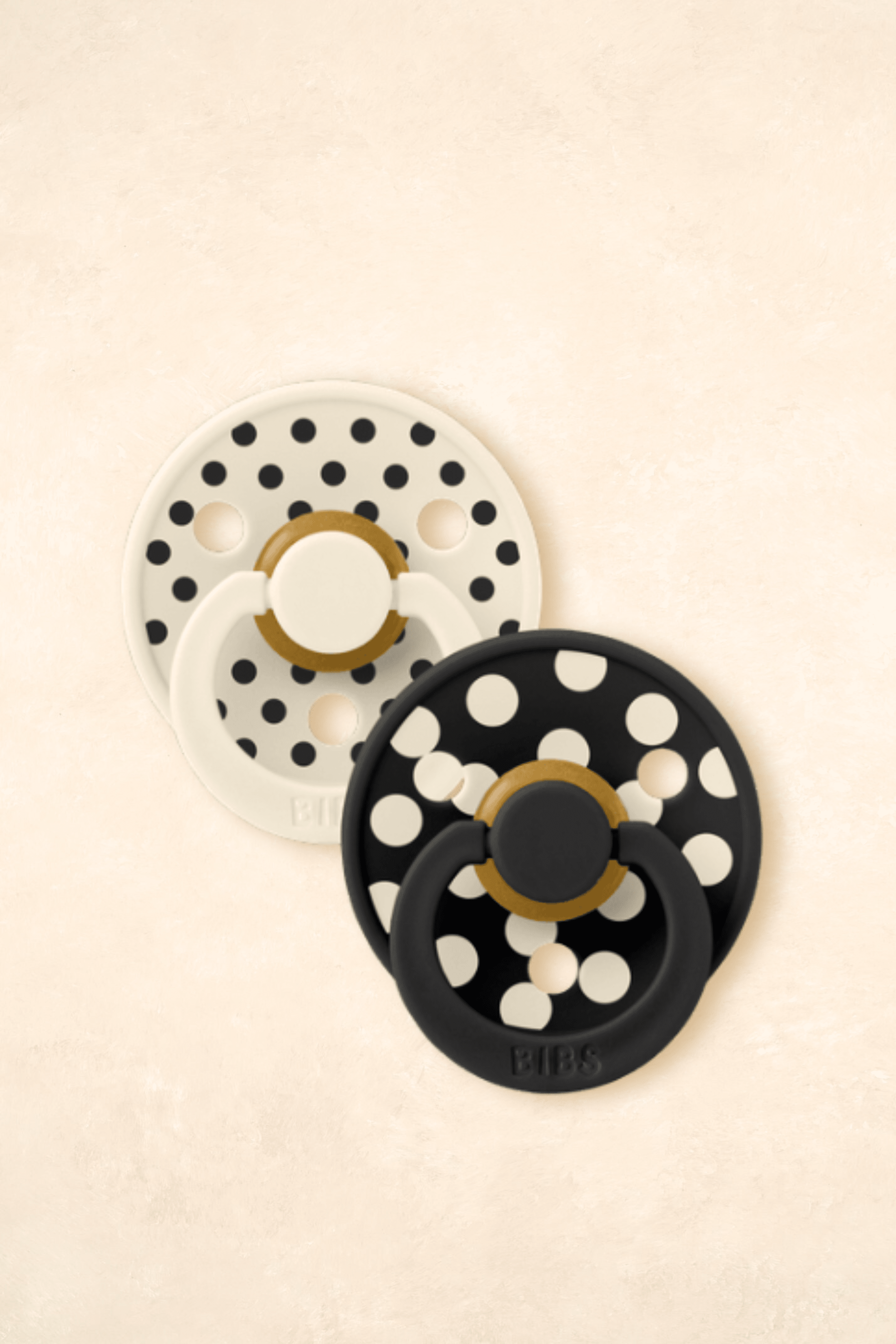 Dummies - Twin Pack Dummies + Teethers BIBS Size 1 Polka Ivory/Black 