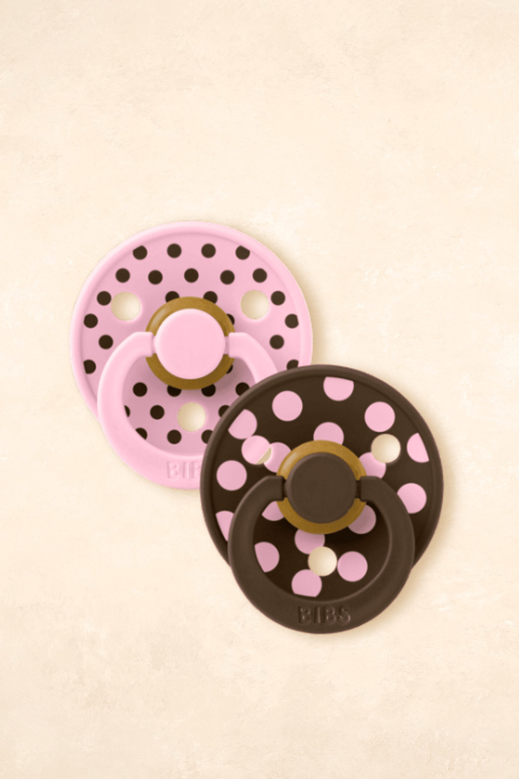 Dummies - Twin Pack Dummies + Teethers BIBS Size 1 Polka Pink/Mocha 