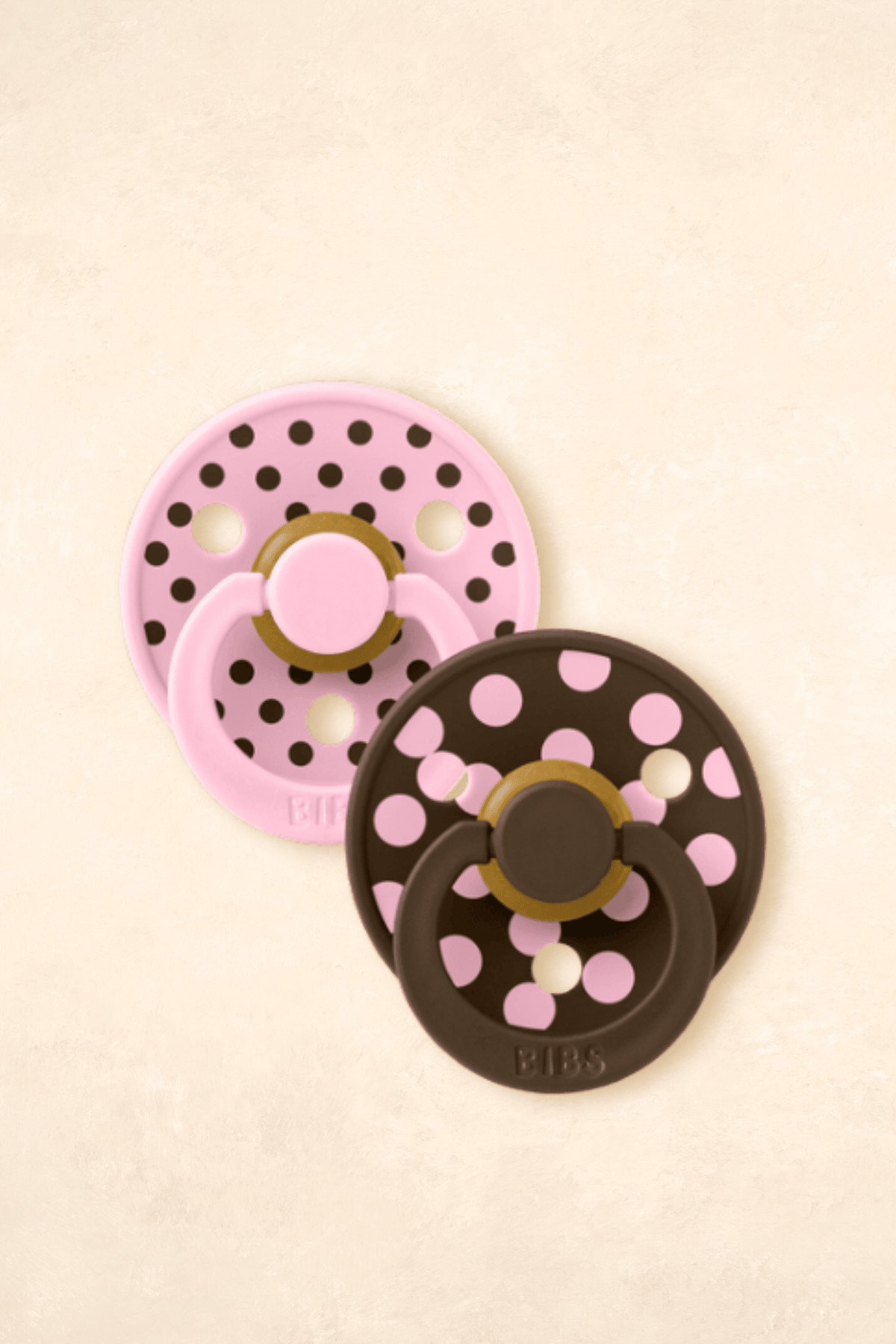 Dummies - Twin Pack Dummies + Teethers BIBS Size 1 Polka Pink/Mocha 