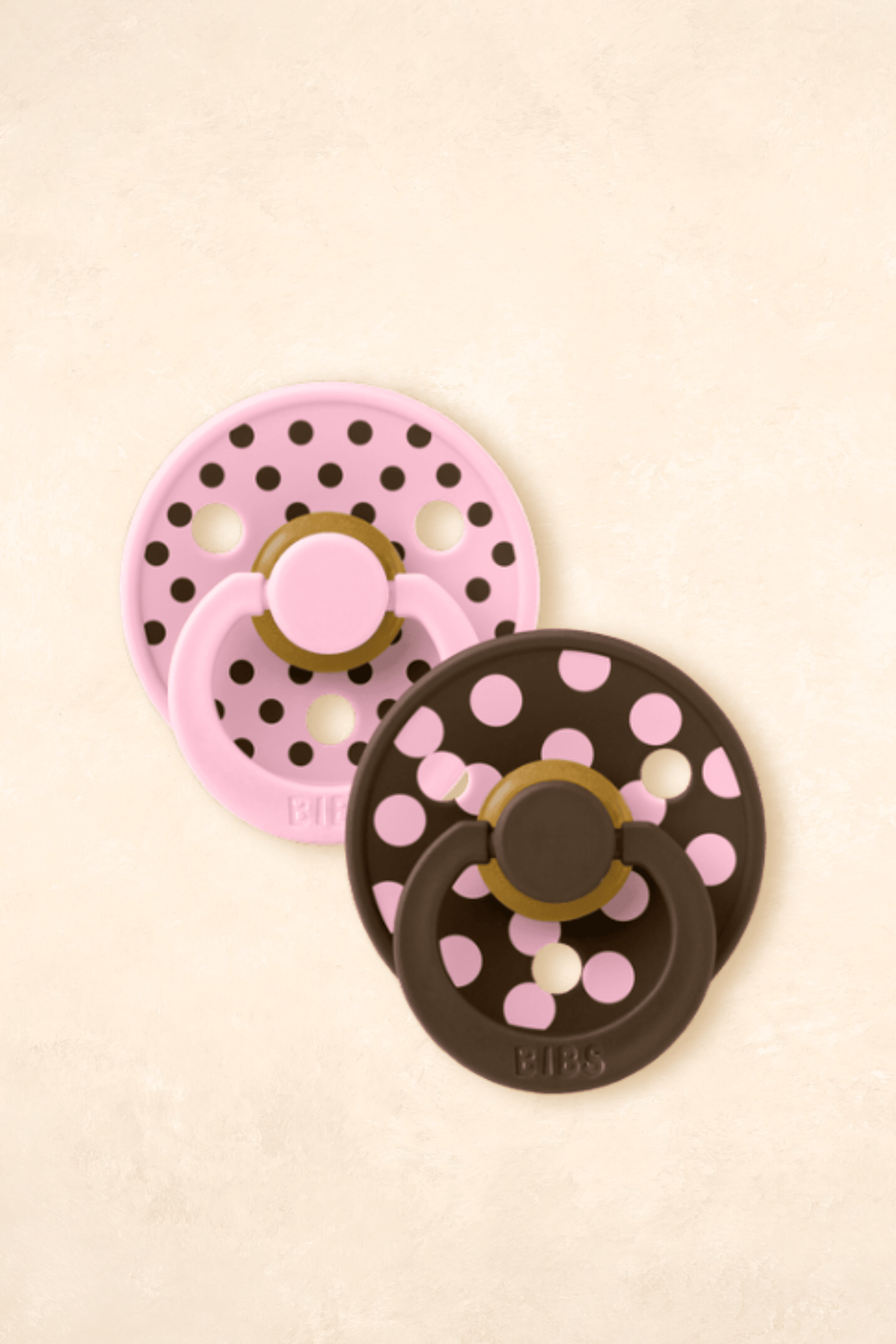 Dummies - Twin Pack Dummies + Teethers BIBS Size 1 Polka Pink/Mocha 