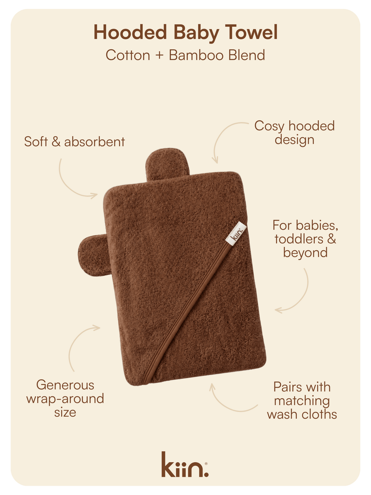Hooded Towel - Chocolate Towels + Wash Cloths Kiin ® 