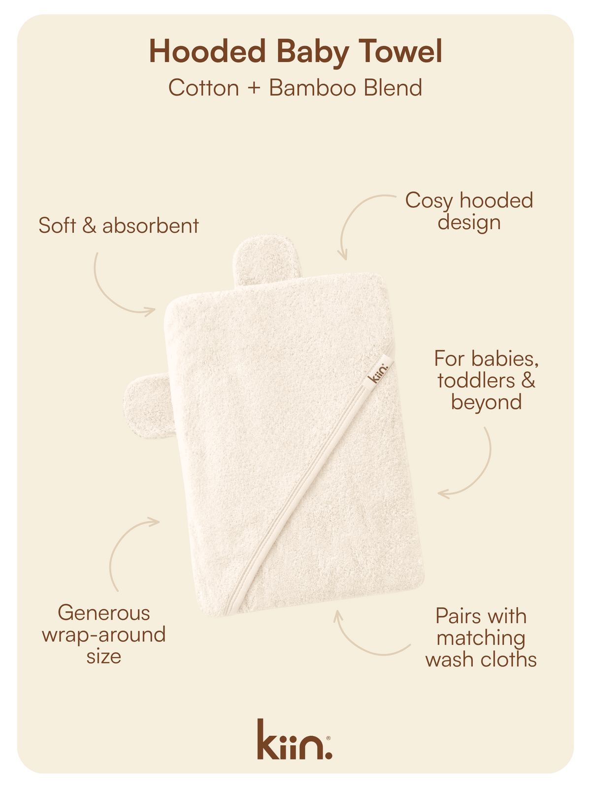 Hooded Towel - Ivory Towels + Wash Cloths Kiin ® 