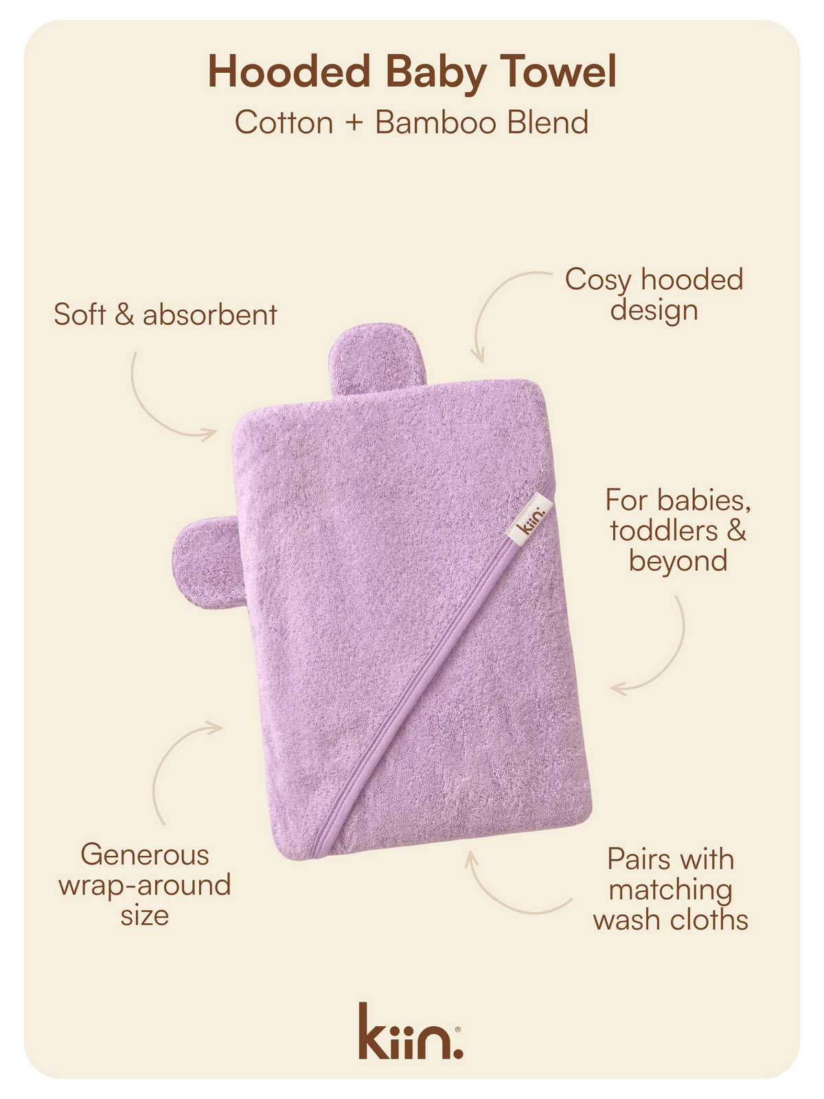 Hooded Towel - Lilac Towels + Wash Cloths Kiin ® 
