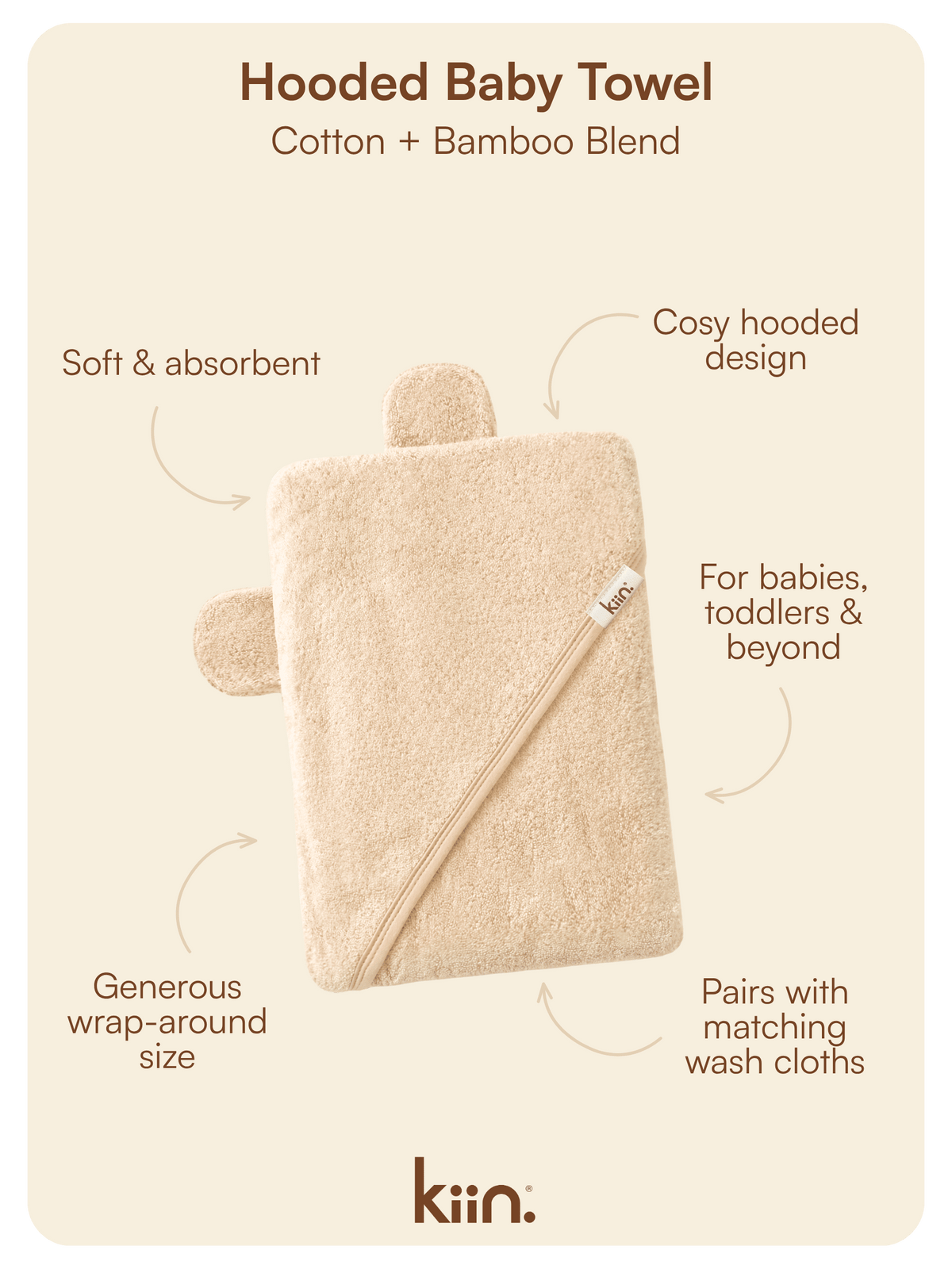 Hooded Towel - Oat Towels + Wash Cloths Kiin ® 
